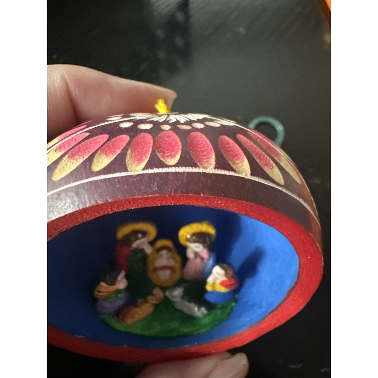 Figural Nativity Scene Gourd Christmas Ornament Hand Painted Folk Art Holiday