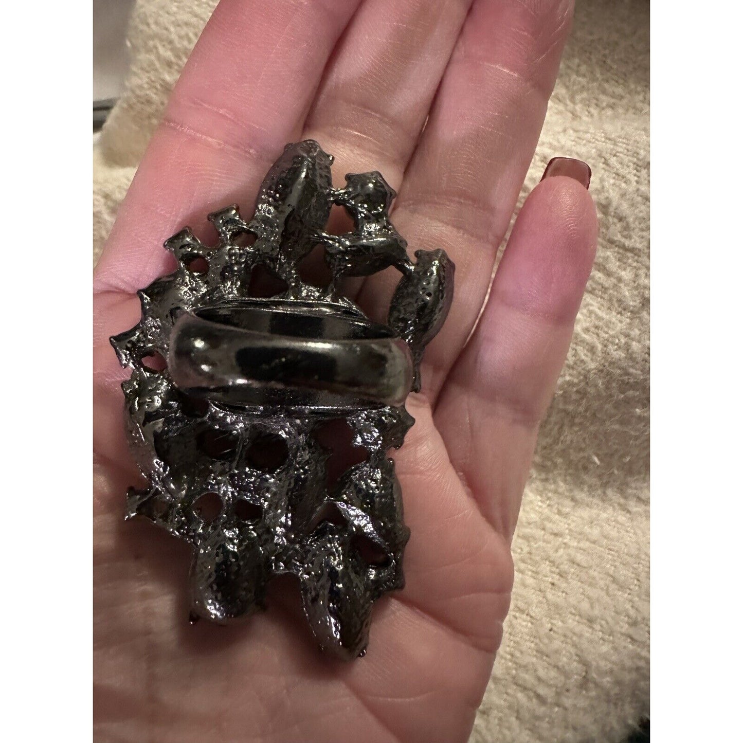 Vintage Massive Ring Chunky Rhinestone Royal Green Statement Cluster