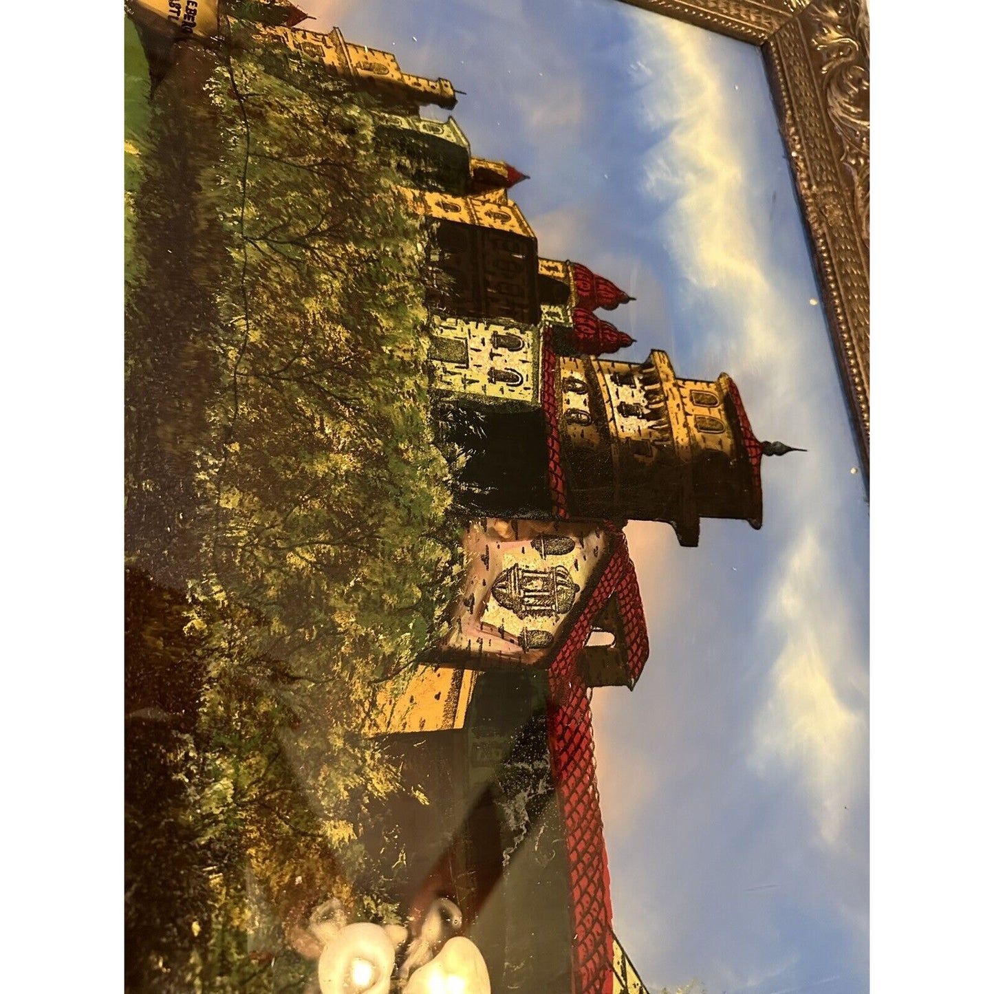 Heidelberg Castle ~ Antique Reverse Glass Painting ~ Germany ~