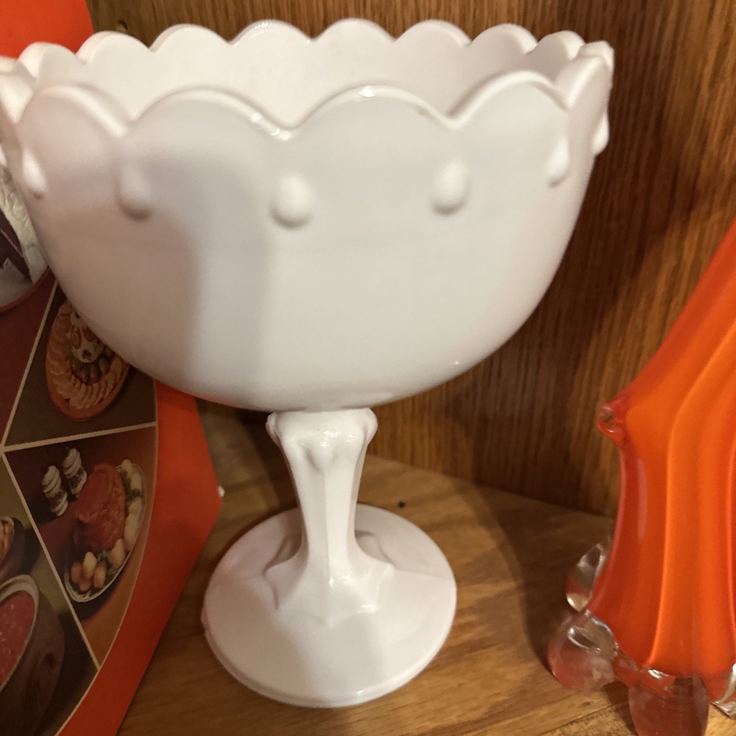 LARGE Indiana Glass Tear Drop White Milk Glass Compote Stemmed Bowl Centerpiece