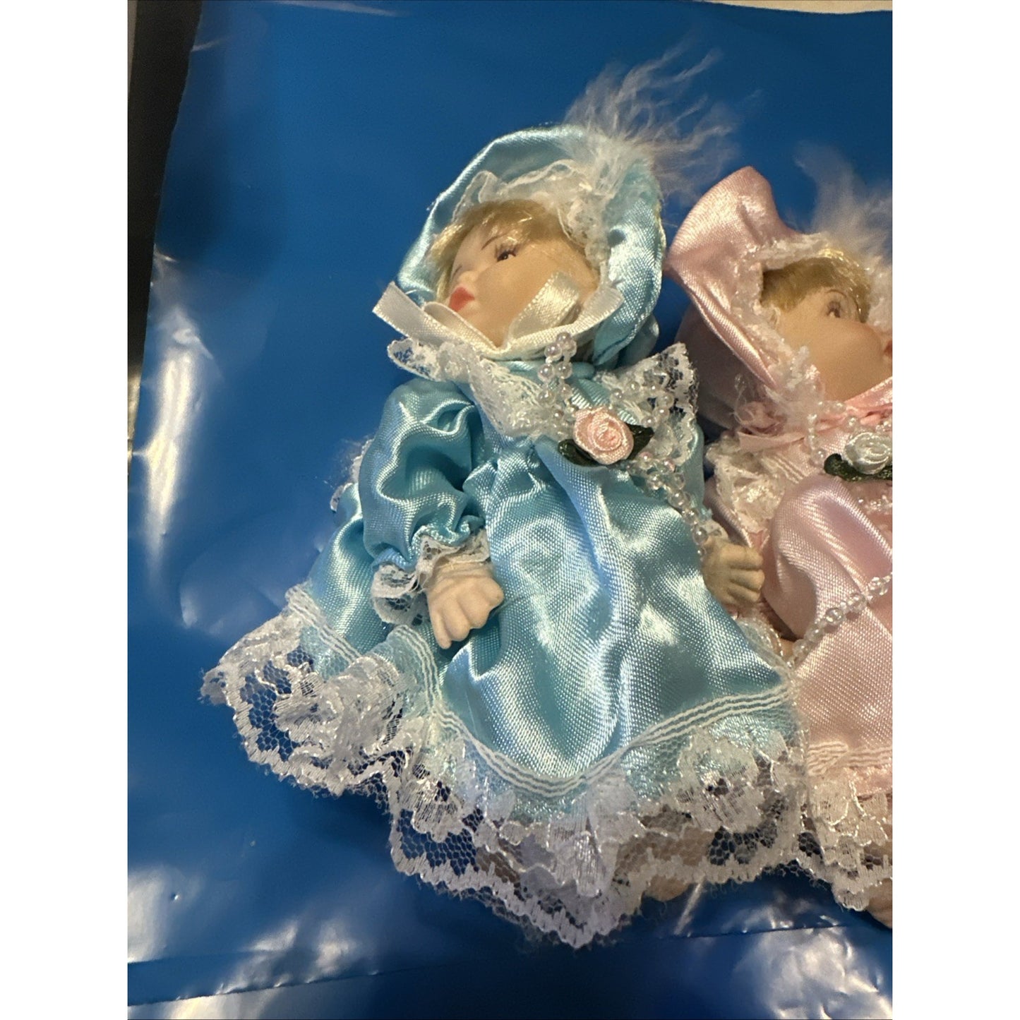 Vintage Lot of 3 Victorian Style Miniature 5" Porcelain Articulated Dolls Dress