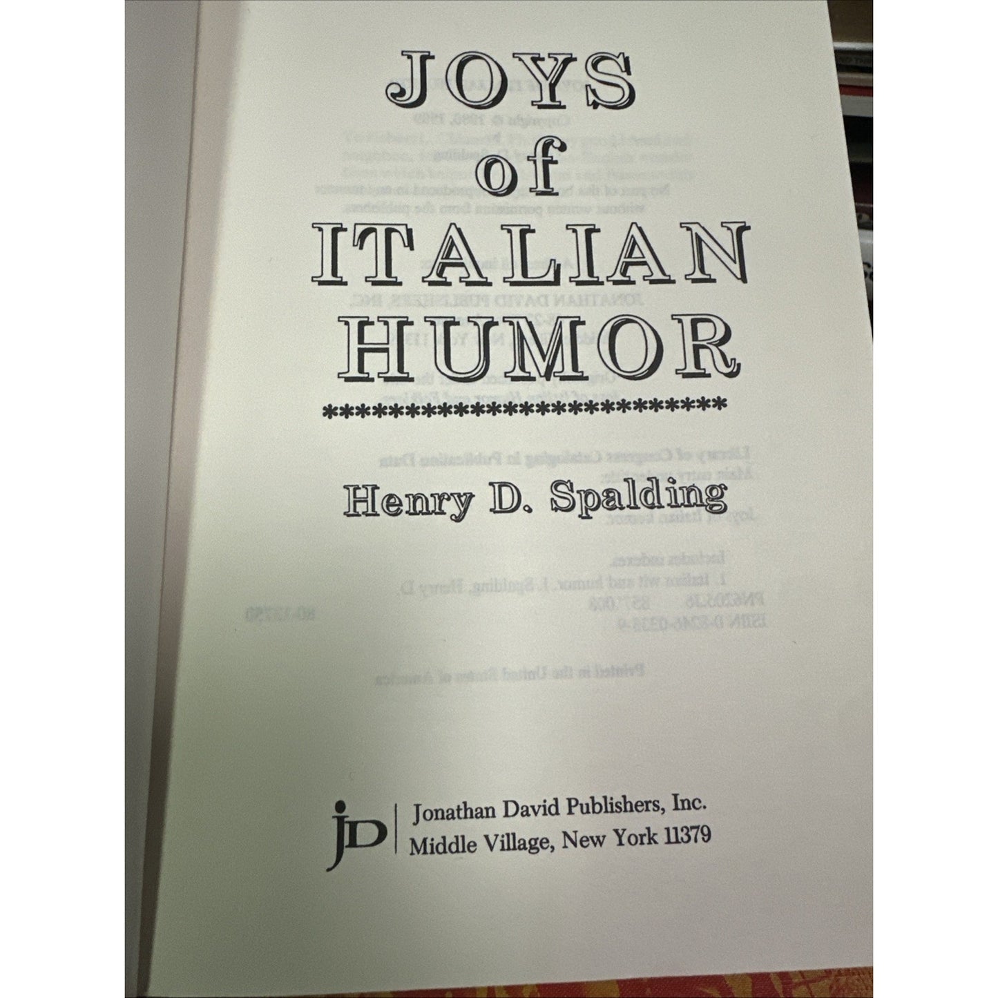 Joys of Italian Humor and Folklore: - Hardcover, by Spalding Henry D.