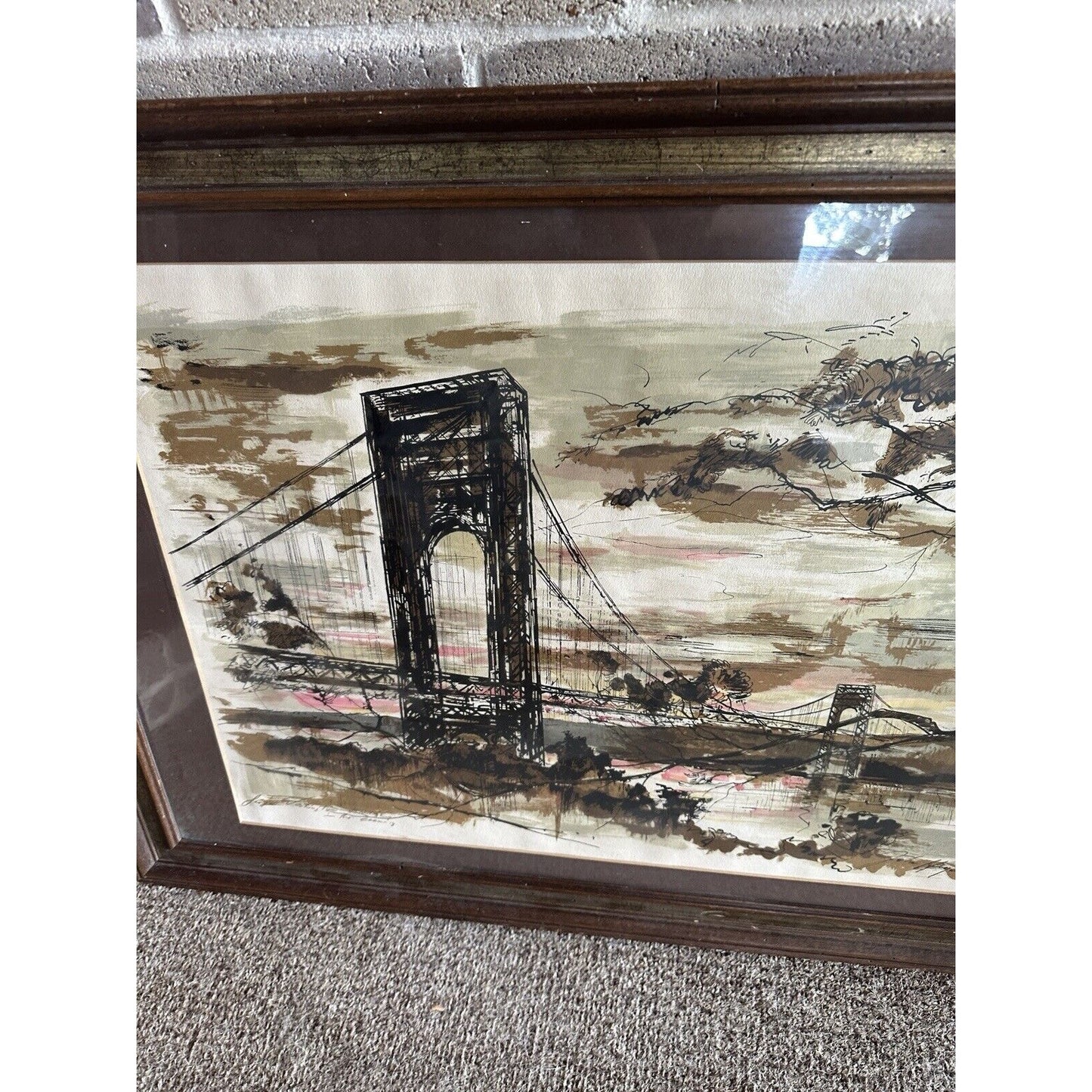 John Haymson “George Washington Bridge In The Evening” Framed, Matted Print