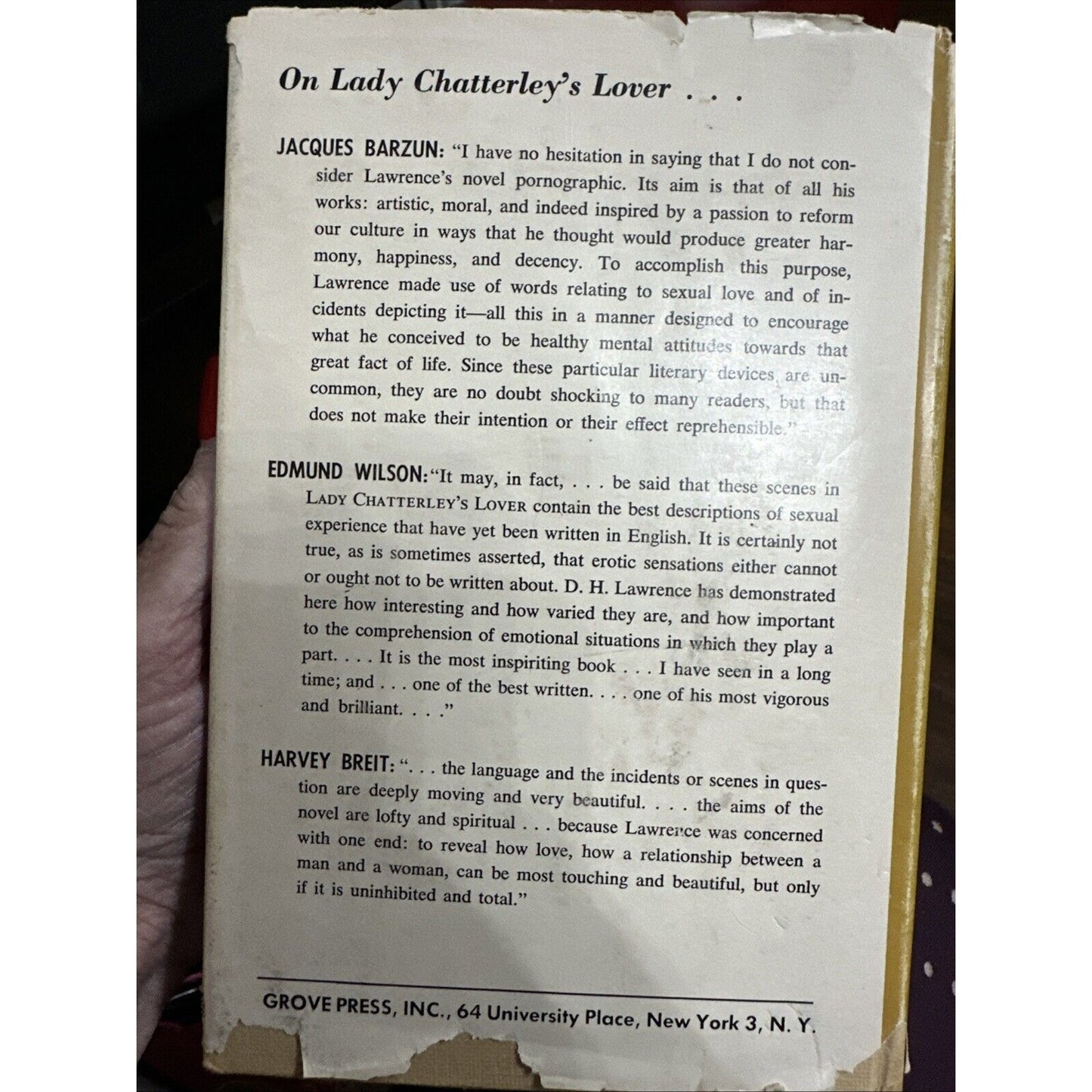 Lady Chatterley's Lover by DH Lawrence Hardcover 1959 Edition with Dust Jacket