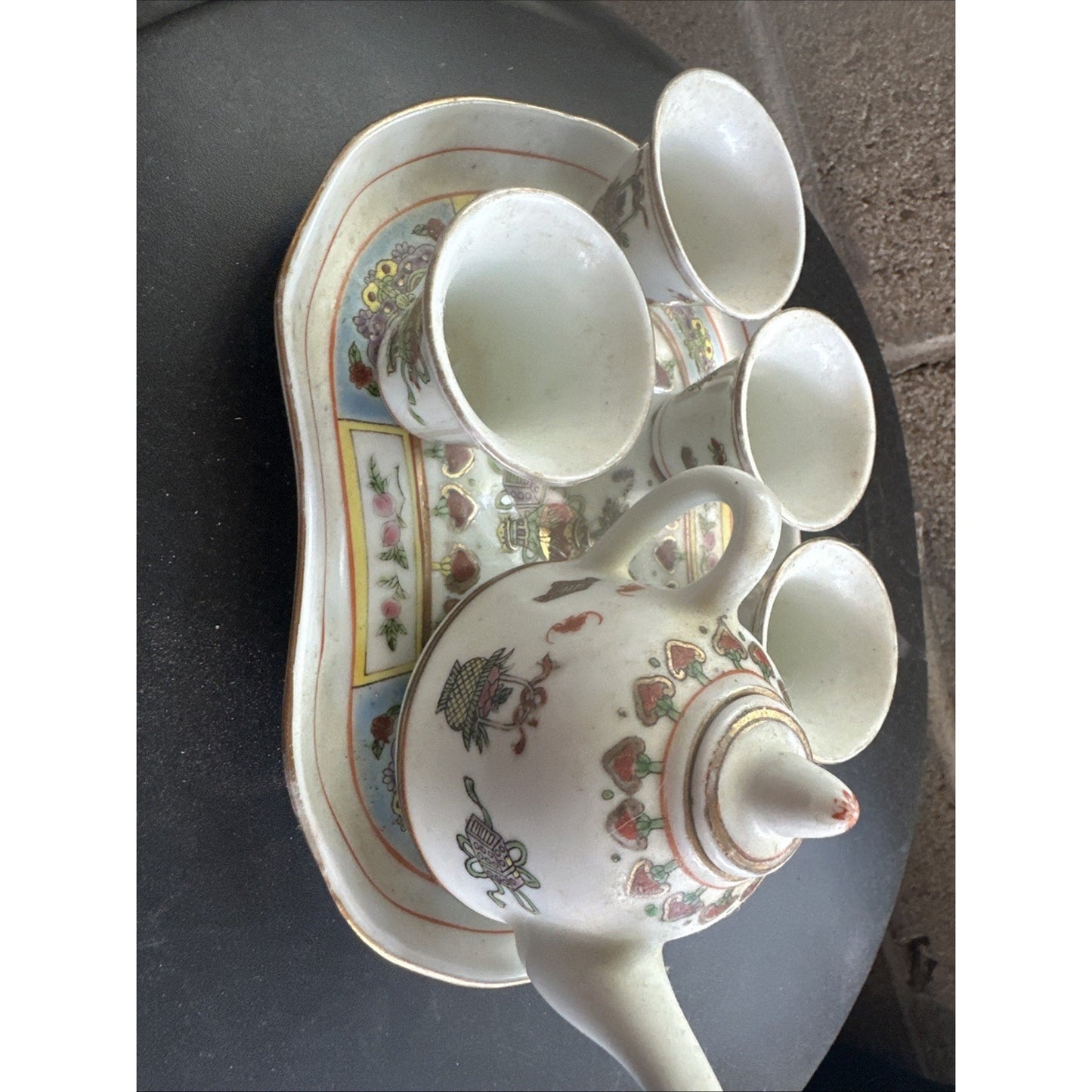 7 Piece Chinese Hand Painted Tea Set, Vintage.