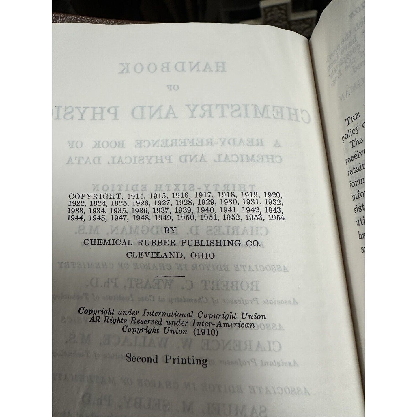 Handbook Of Chemistry And Physics 36th Edition 1954-1955