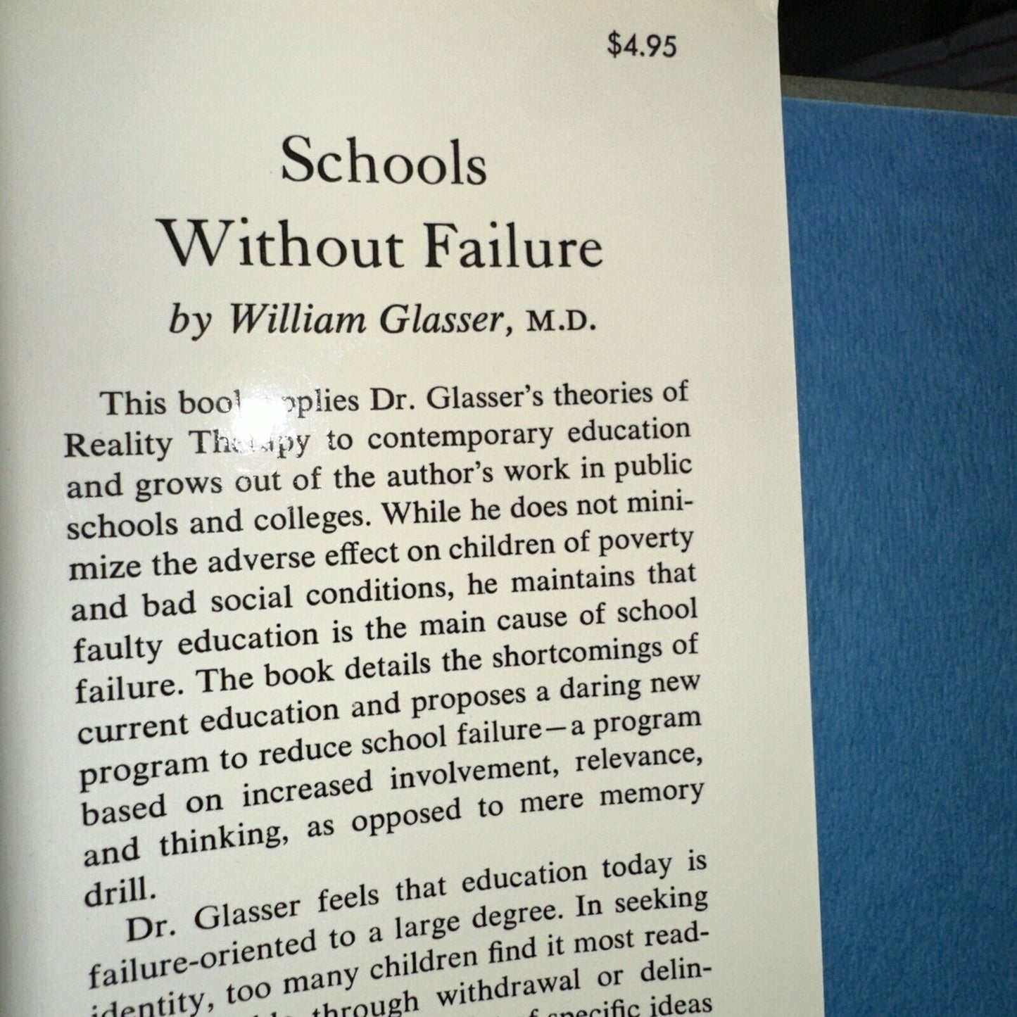 Schools Without Failure by William Glasser MD • HC +DJ 1969