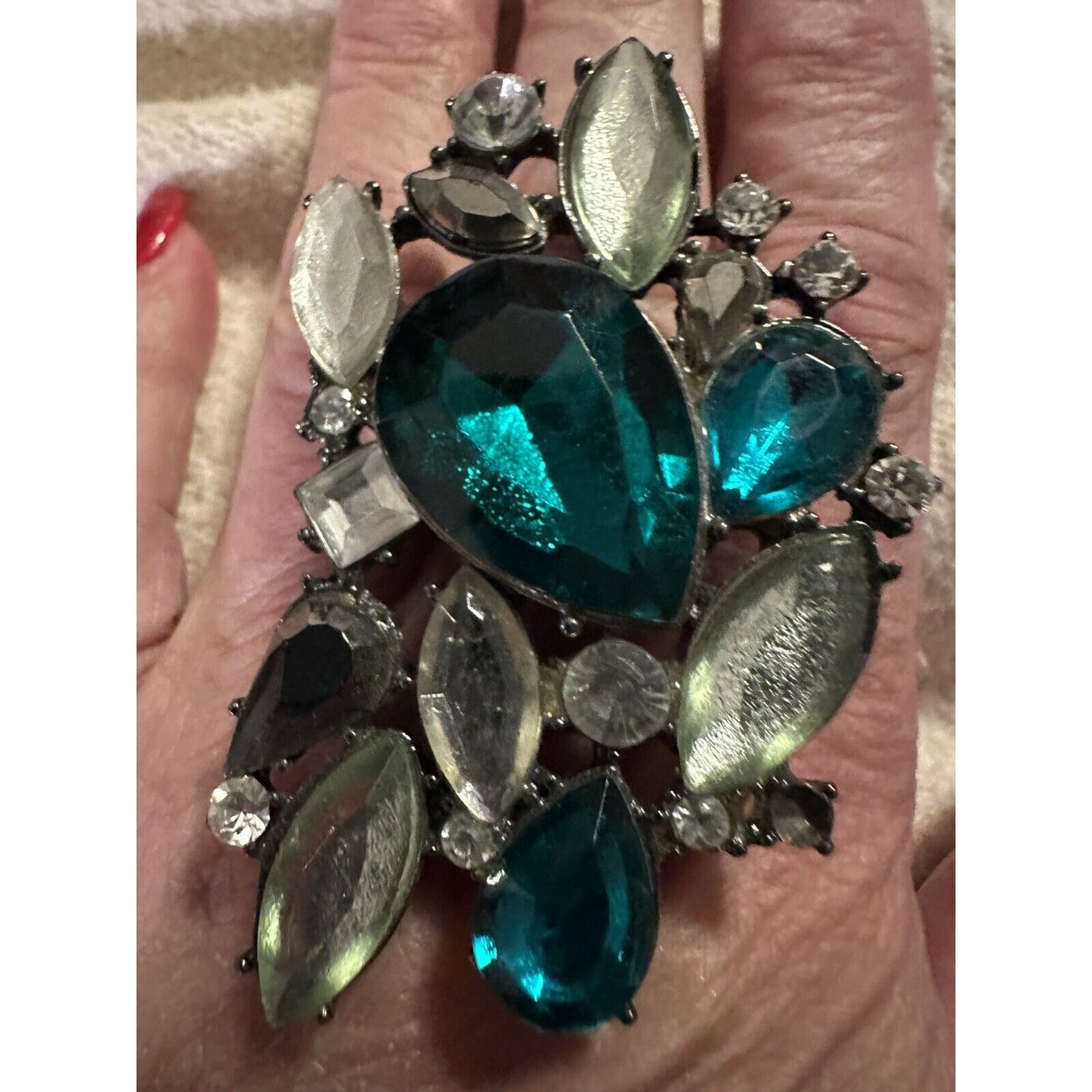 Vintage Massive Ring Chunky Rhinestone Royal Green Statement Cluster
