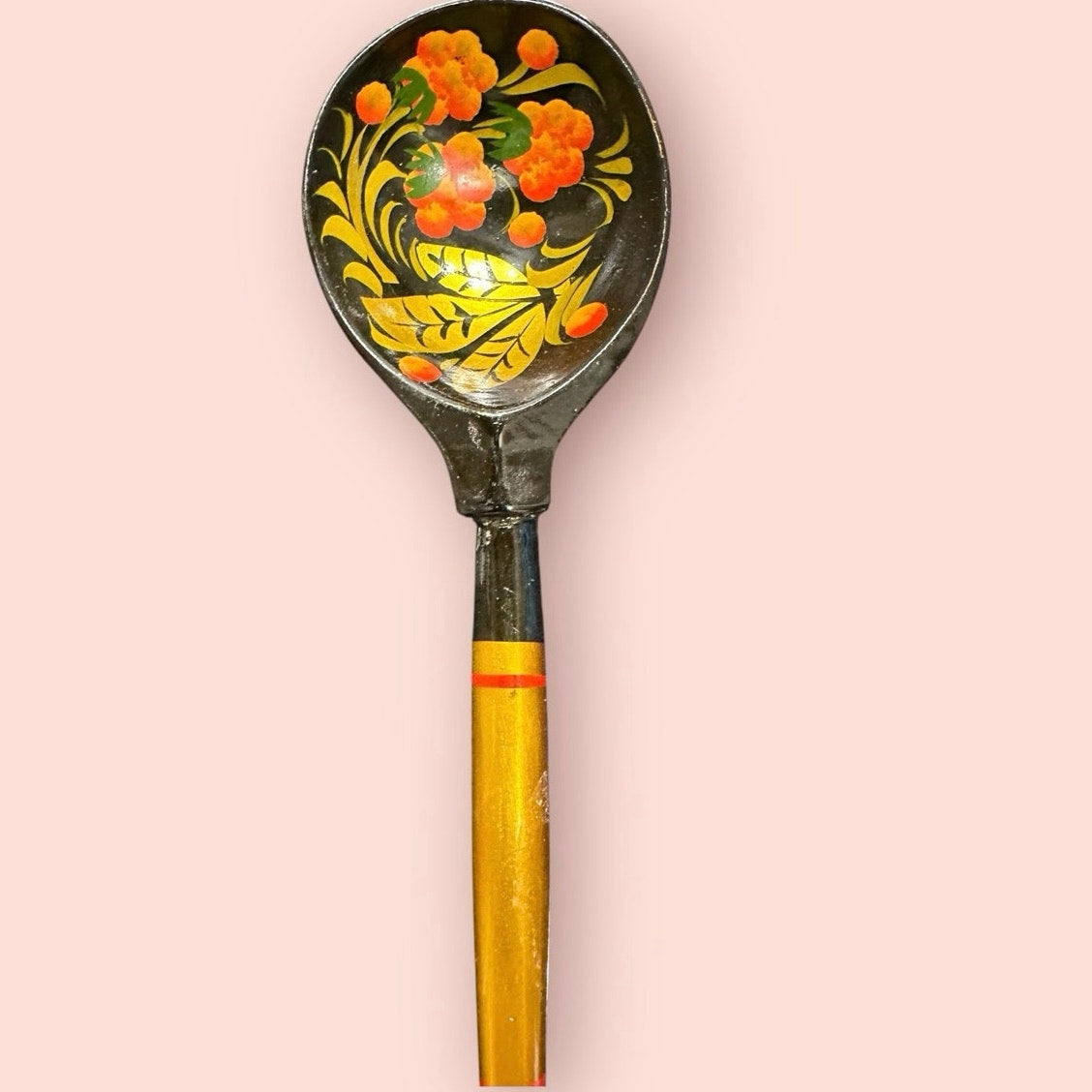 Russian Spoon Wooden Traditional Khokhloma Strawberry Hohloma Artwork 7.5"