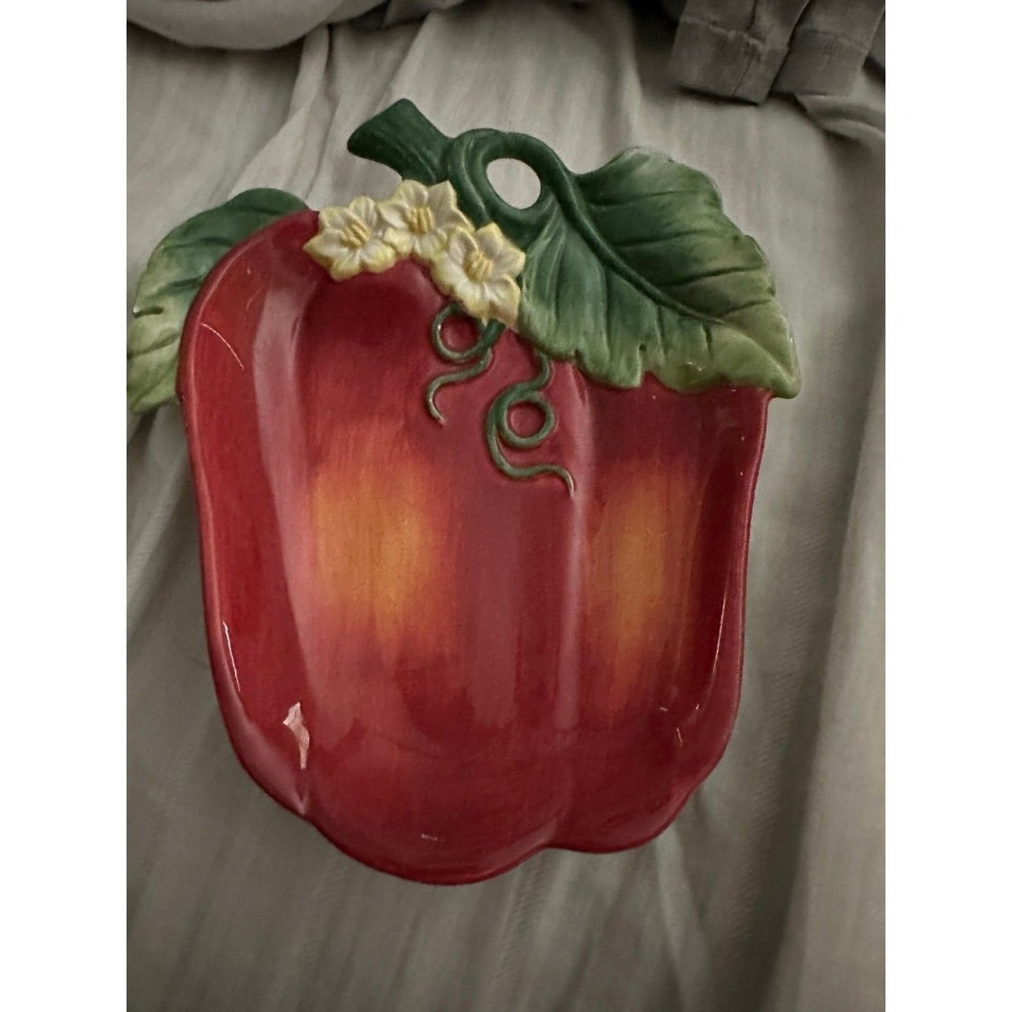 Fitz & Floyd Strawberry Dish with Flowers and Leaves Mint Condition