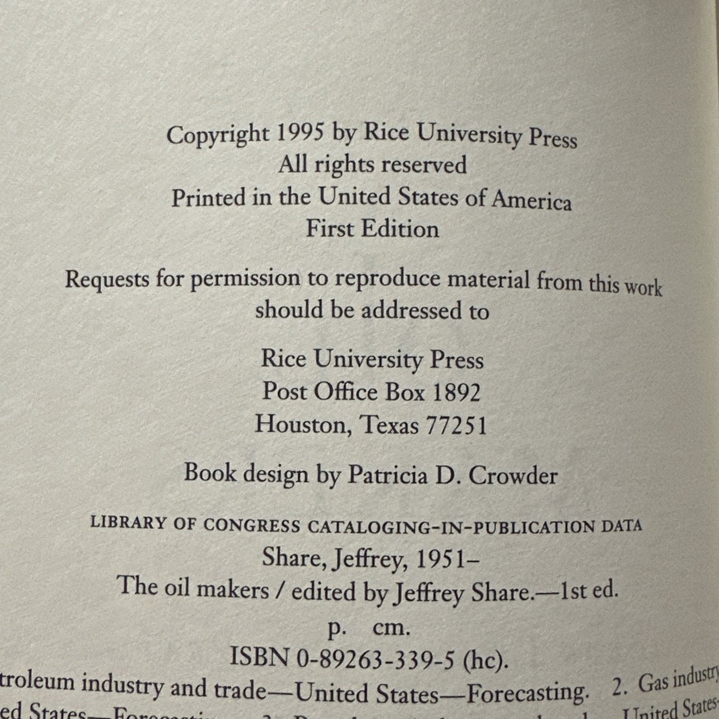 Jeffrey Share The Oil Makers Hardcover First Edition