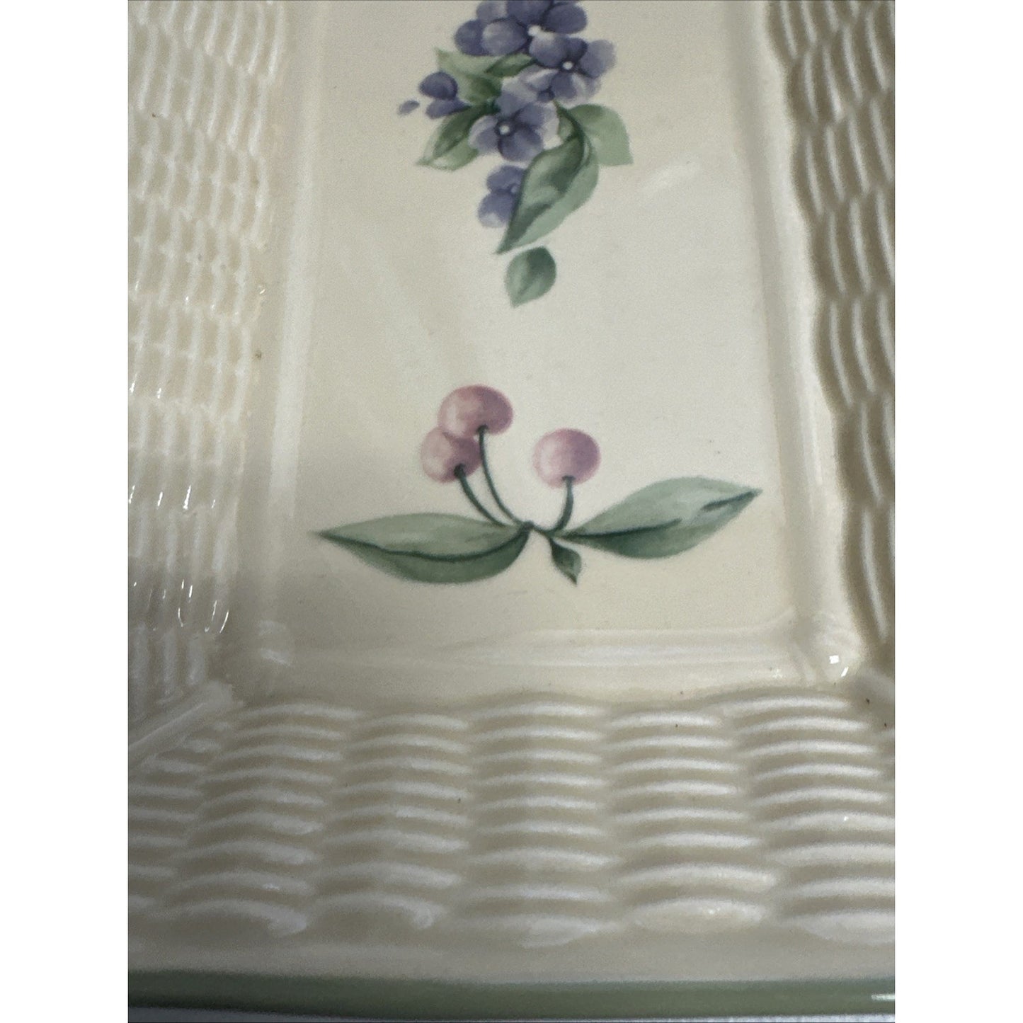 Pfatlzgraff "GARDEN PARTY" serving tray 12 1/4"X6 3/8" cream, green, pink & blue