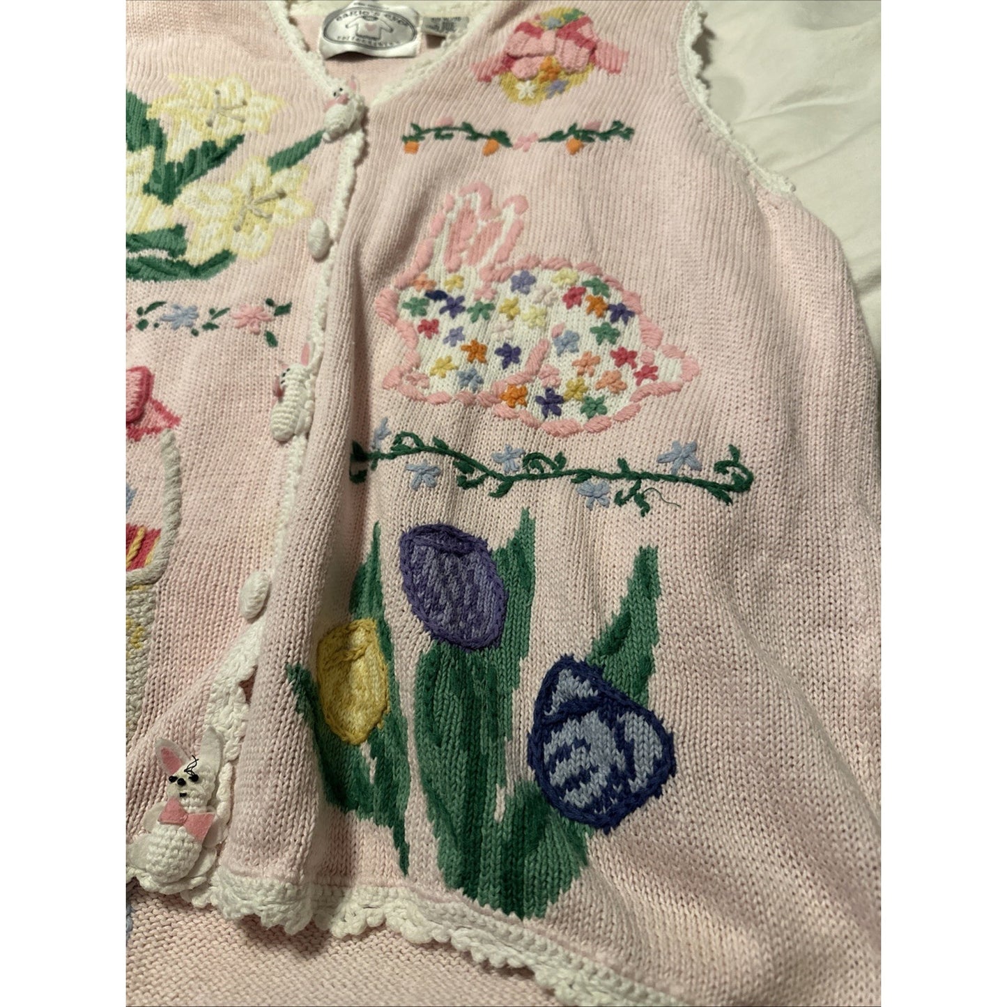 Vintage The Eagle’s Eye Spring Easter Cardigan Sweater Vest Women XL