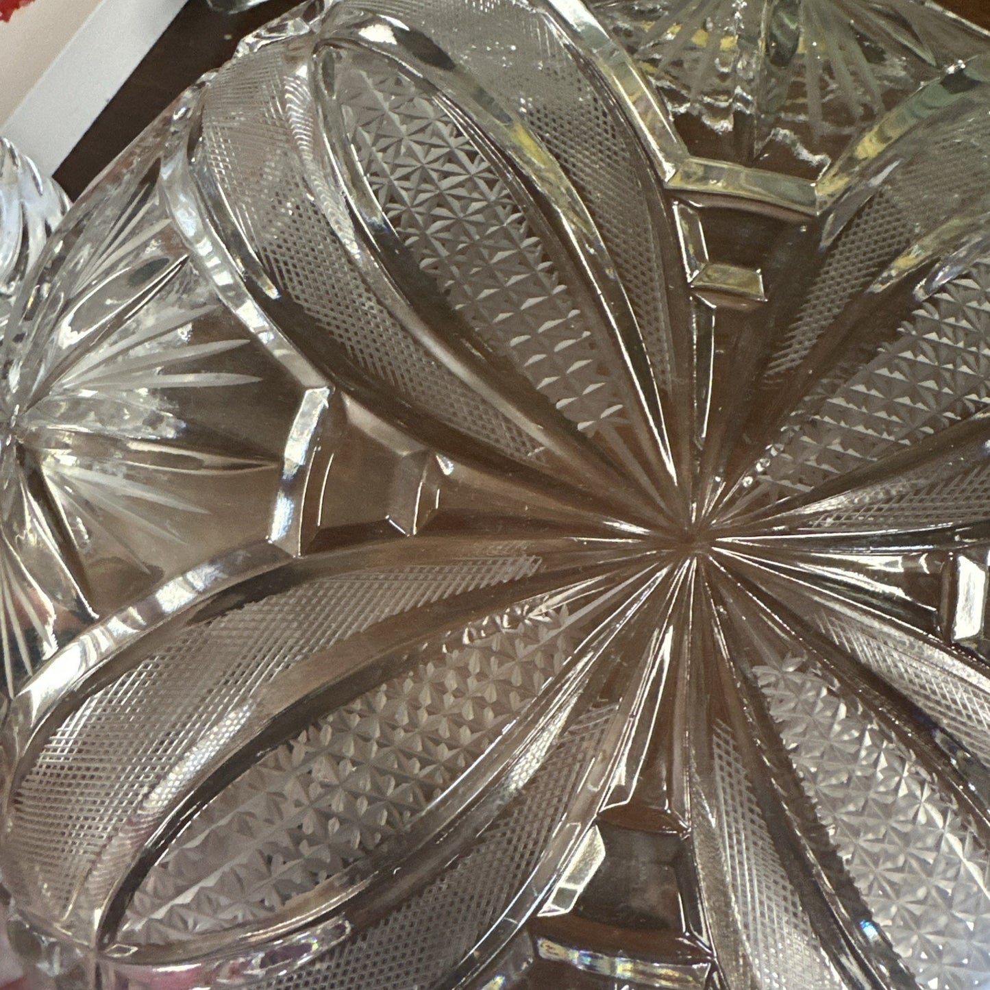 Vintage IrenA Hand Cut Lead Crystal Fan Pinwheel 9.25” Bowl Made In Poland