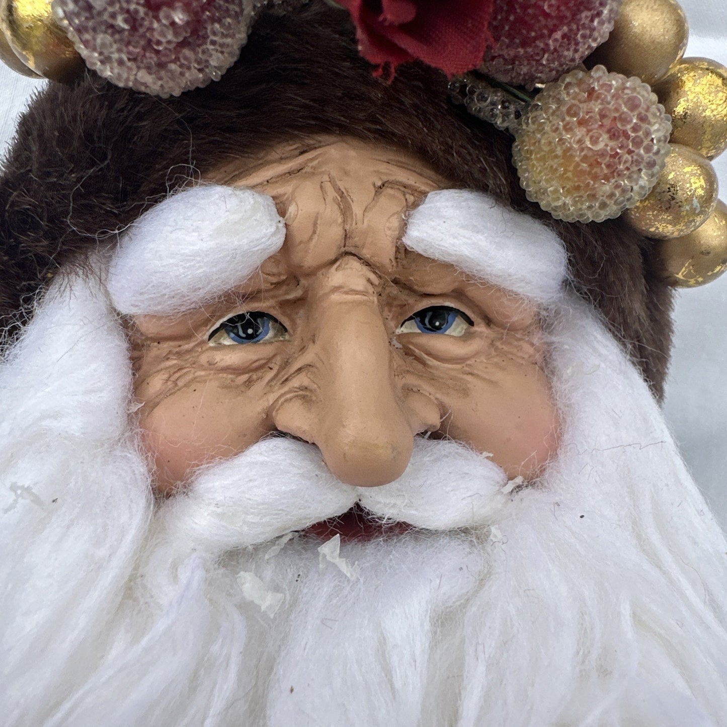 Porcelain Face SANTA CLAUS Head Multi Colored Hat Gold Accents Full Beard