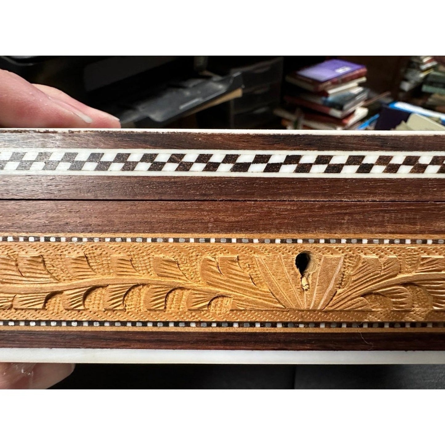 Inlaid & hand carved wood mosaic