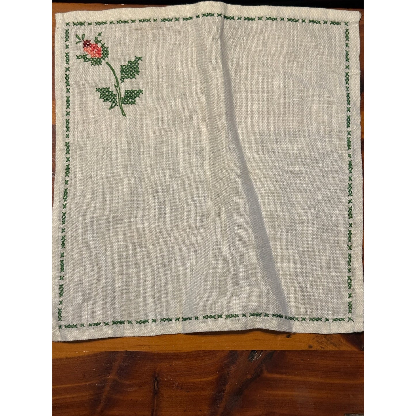 Vintage Rose linen set, placemats, napkins, coasters, embroidered linen