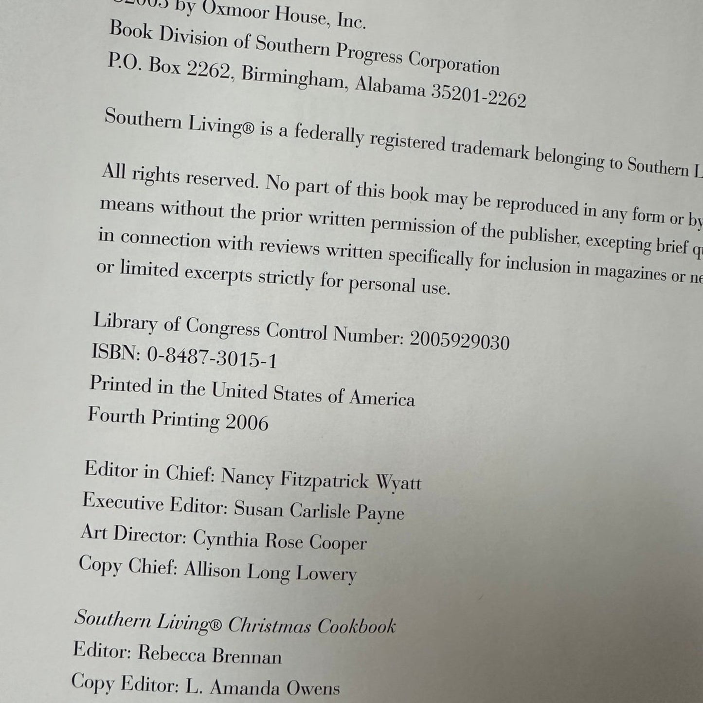 Southern Living Christmas Cookbook by Oxmoor house 2005