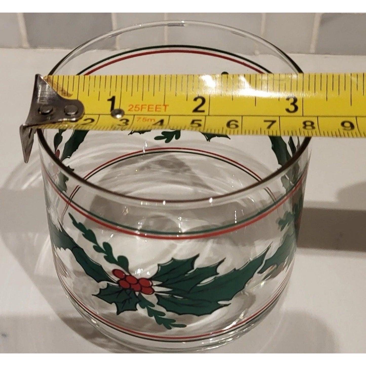 Set 4 Vintage 3.5" Christmas Holiday Holly Berry & Bows Low Ball Juice Glasses
