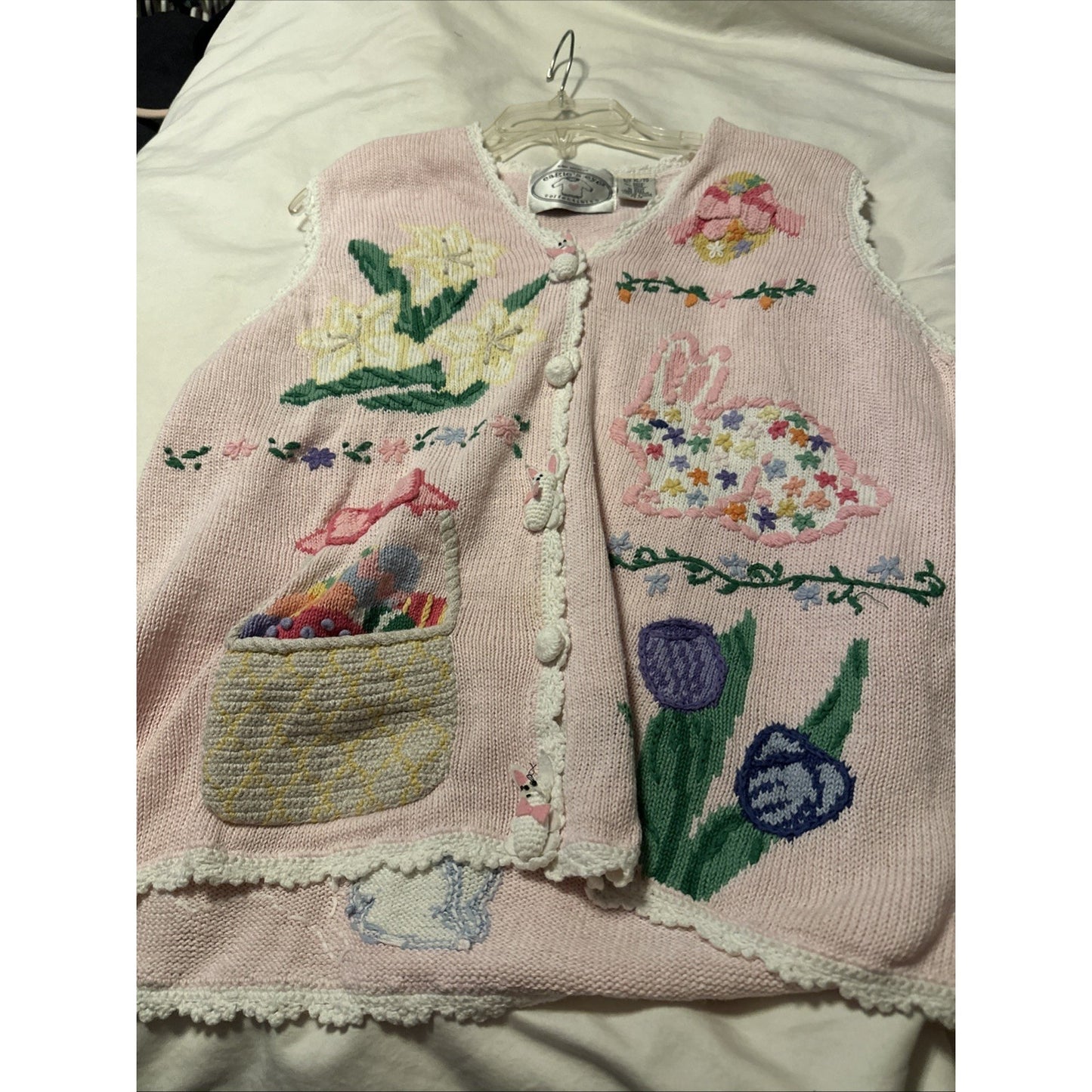 Vintage The Eagle’s Eye Spring Easter Cardigan Sweater Vest Women XL