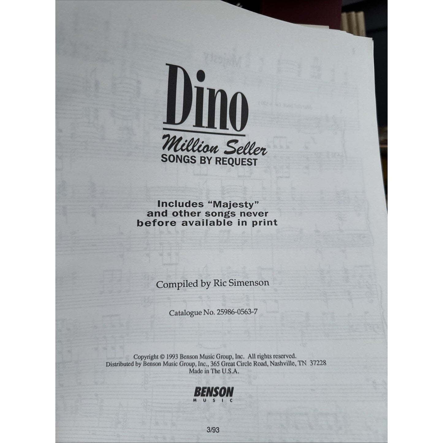 Dino Collection Million Seller Songs By Request Solo Piano Benson Music. Signed
