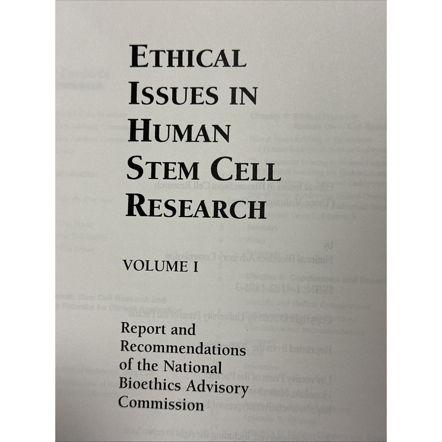 National Bioethics A - Ethical Issues in Human Stem Cell Research