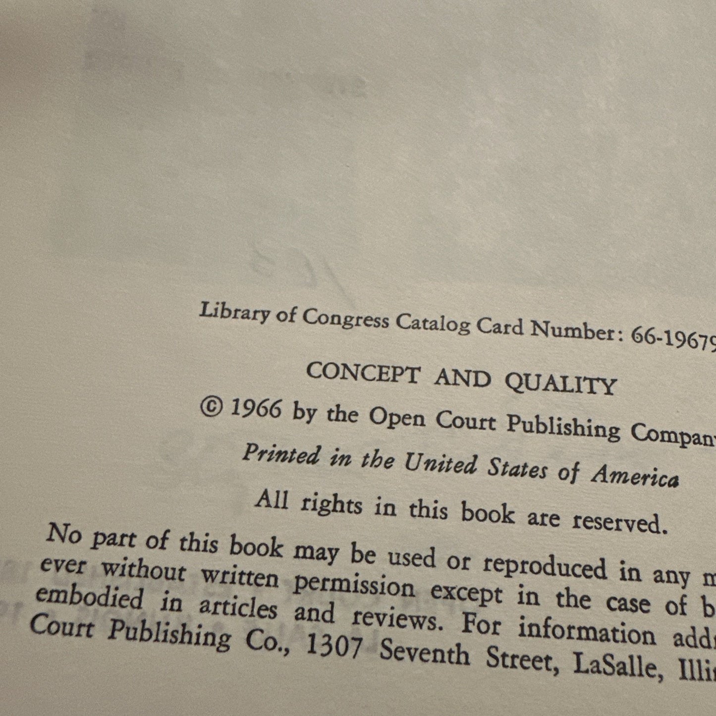 Concept and Quality (The Paul Carus Lectures, Series 13) by Stephen Pepper HCDJ
