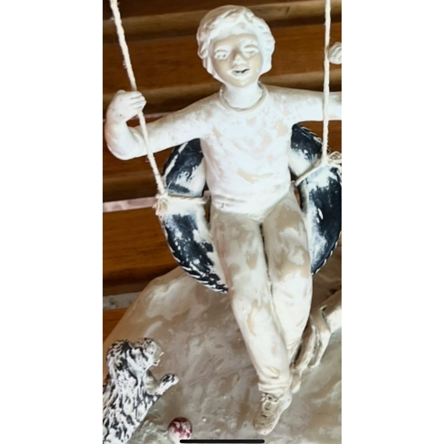 Jill Funk Harris Lamps Boy Tire Swing Swinging Tree and Dog Figurine Signed