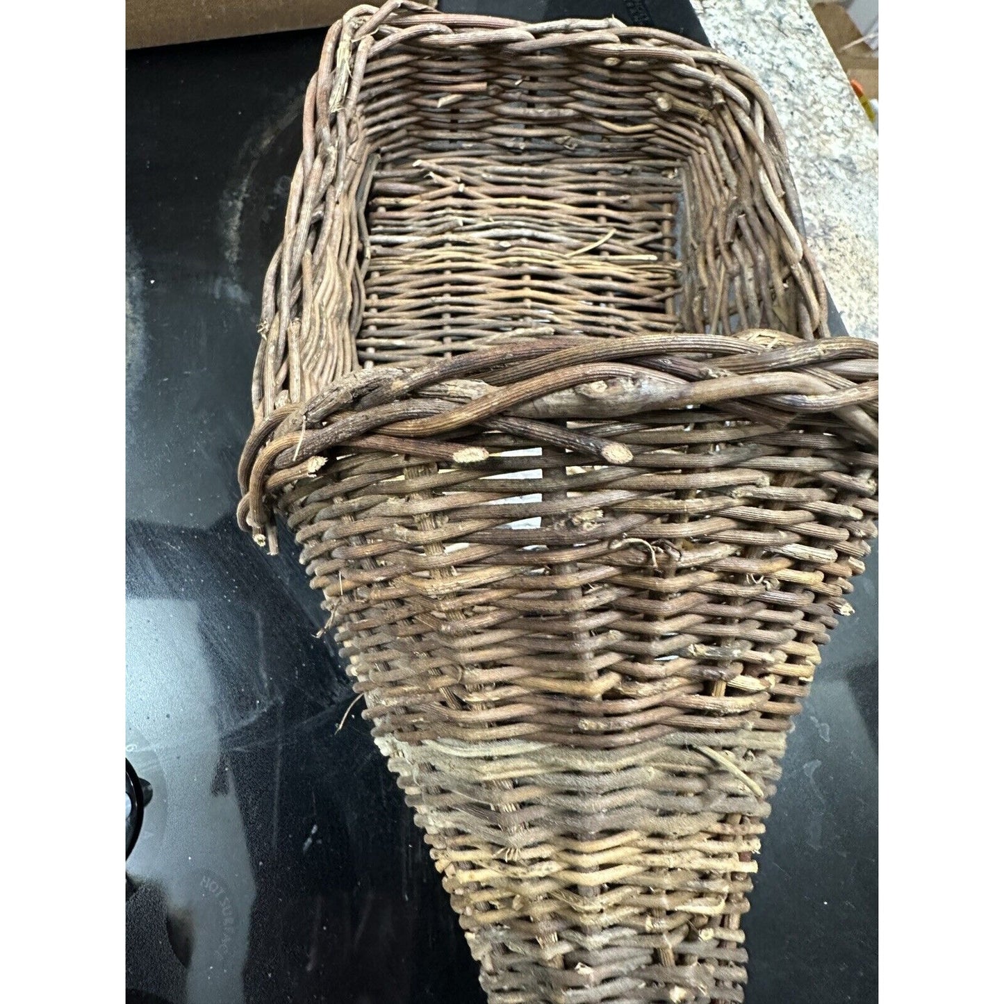 Wicker Brown Wall Hanging Cornucopia Basket Home Decor Flat Back
