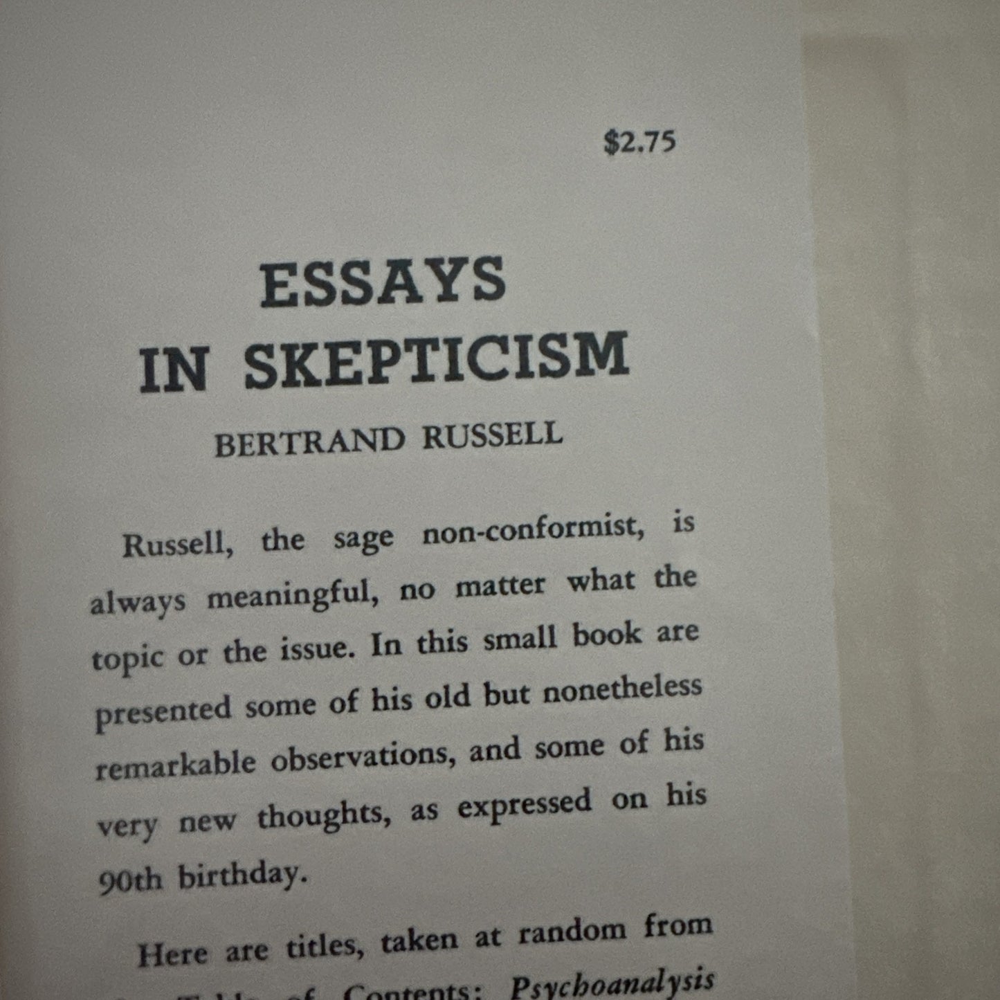 Essays In Skepticism Bertrand Russel (Hardcover, 1962) DJ Philosophy Classics