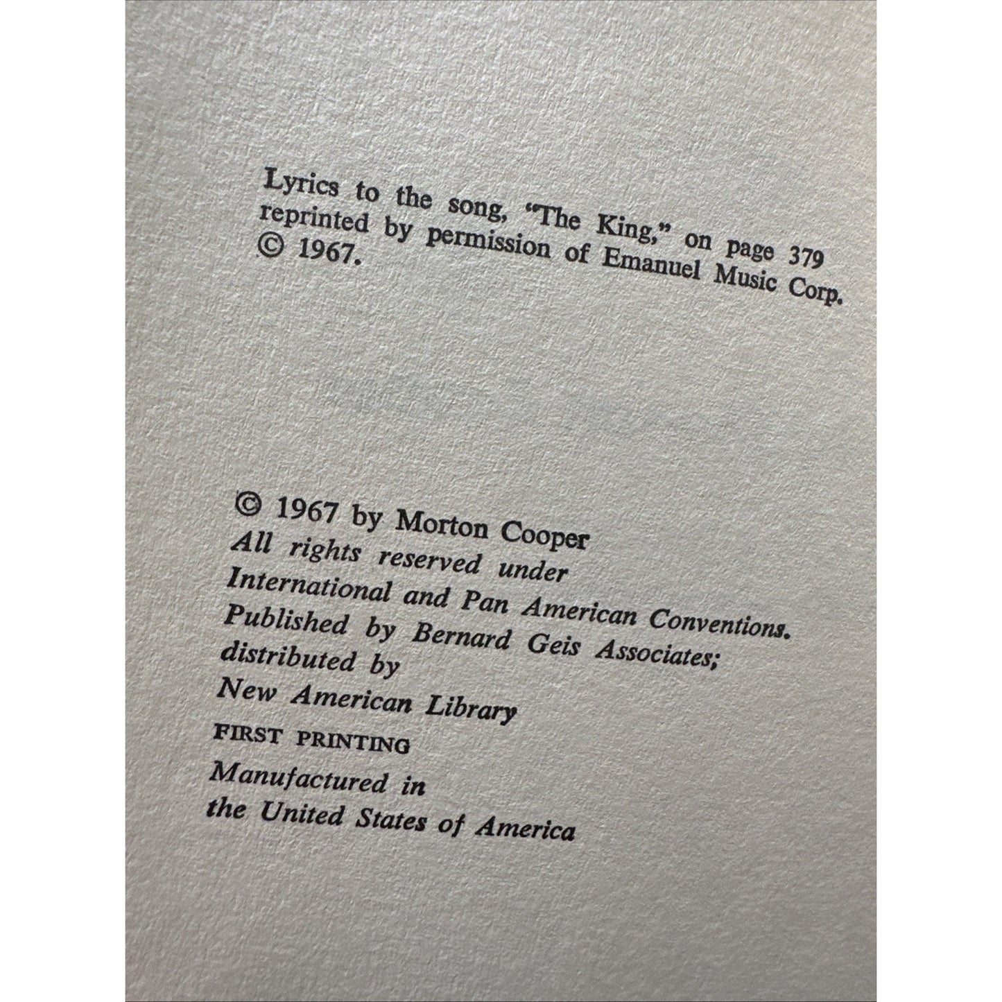 The King-Morton Cooper-TRUE First U.S. Edition/1st Printing!!-1967-VERY RARE!!