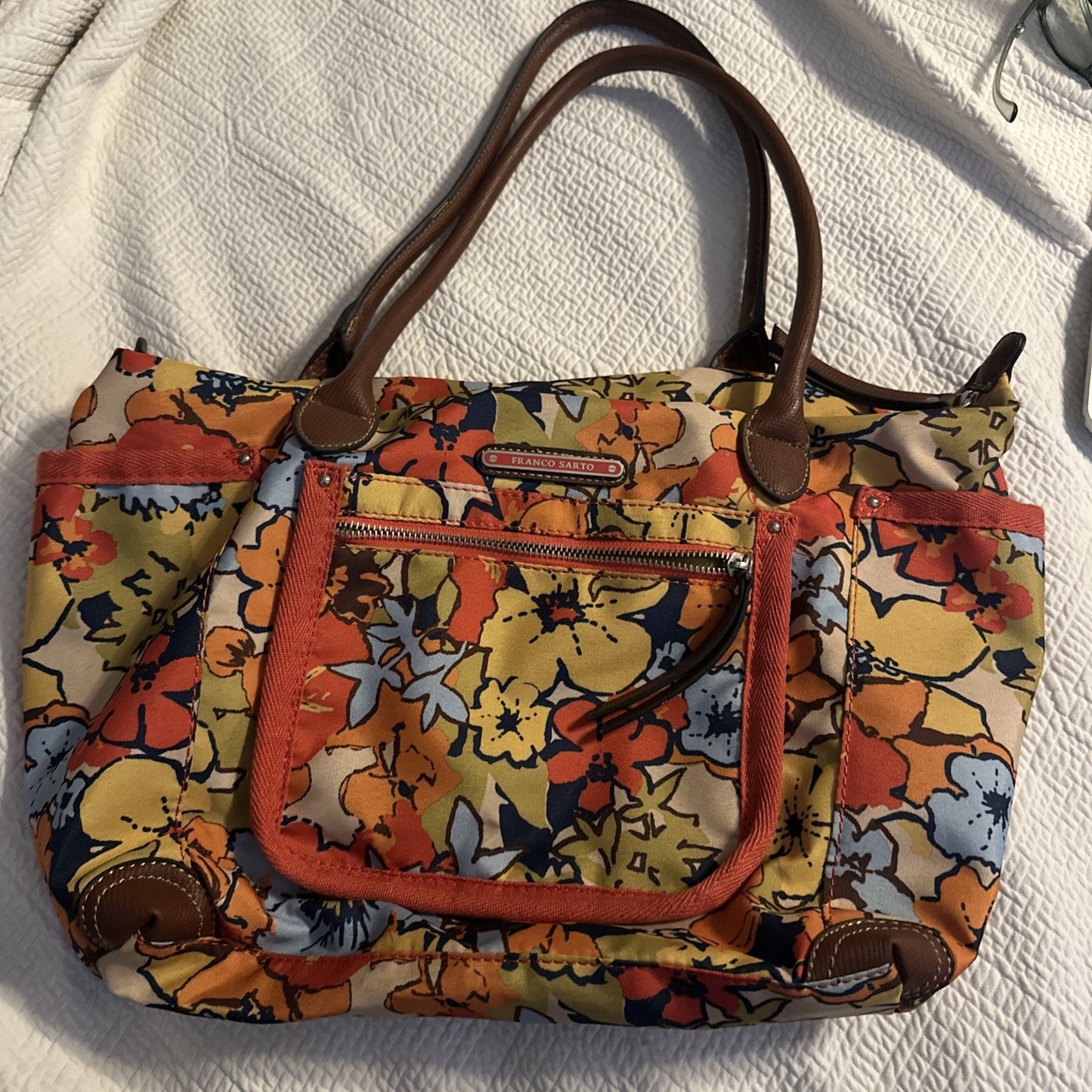 Franco Sarto Floral Spring Shoulder Bag Purse Multicolor Zip Pockets