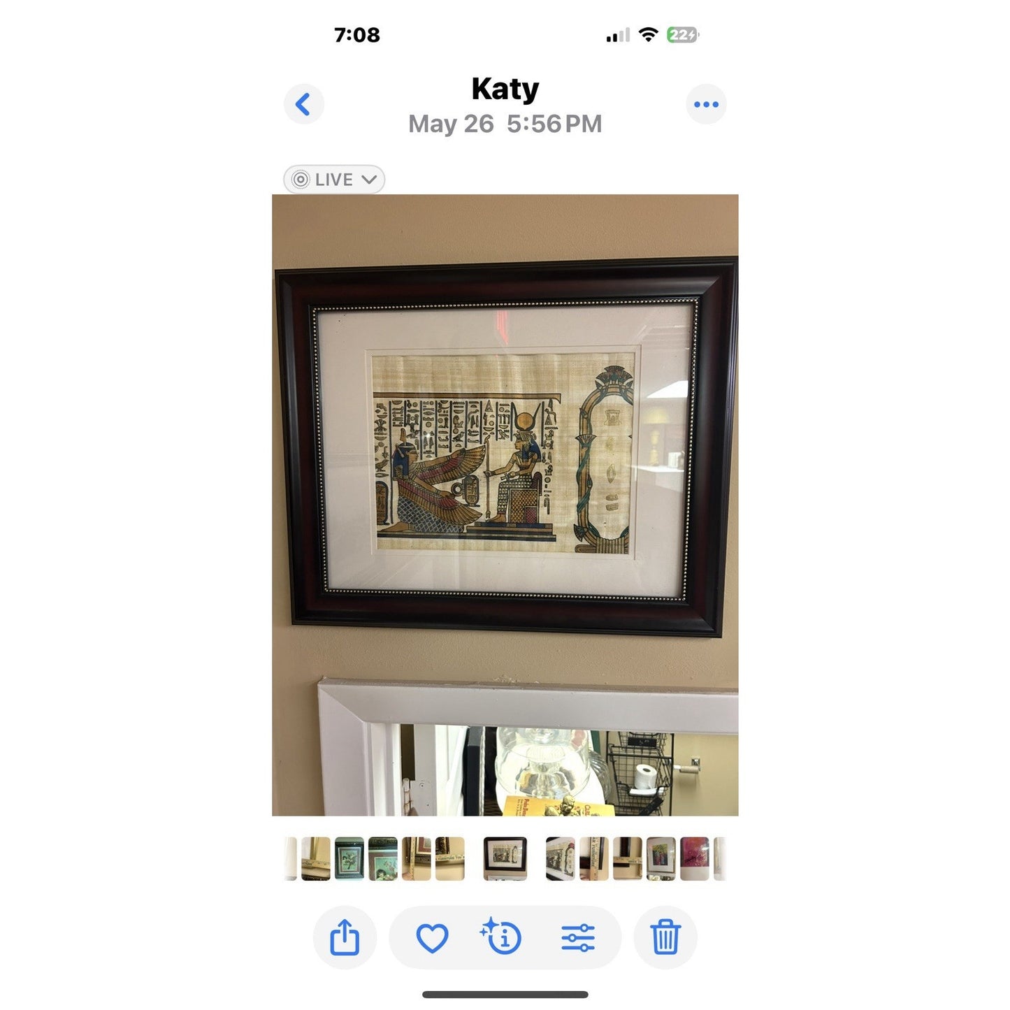 Vintage Framed egyptian art on papyrus 17x21
