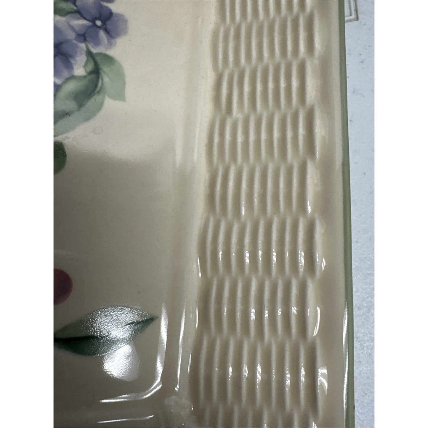 Pfatlzgraff "GARDEN PARTY" serving tray 12 1/4"X6 3/8" cream, green, pink & blue
