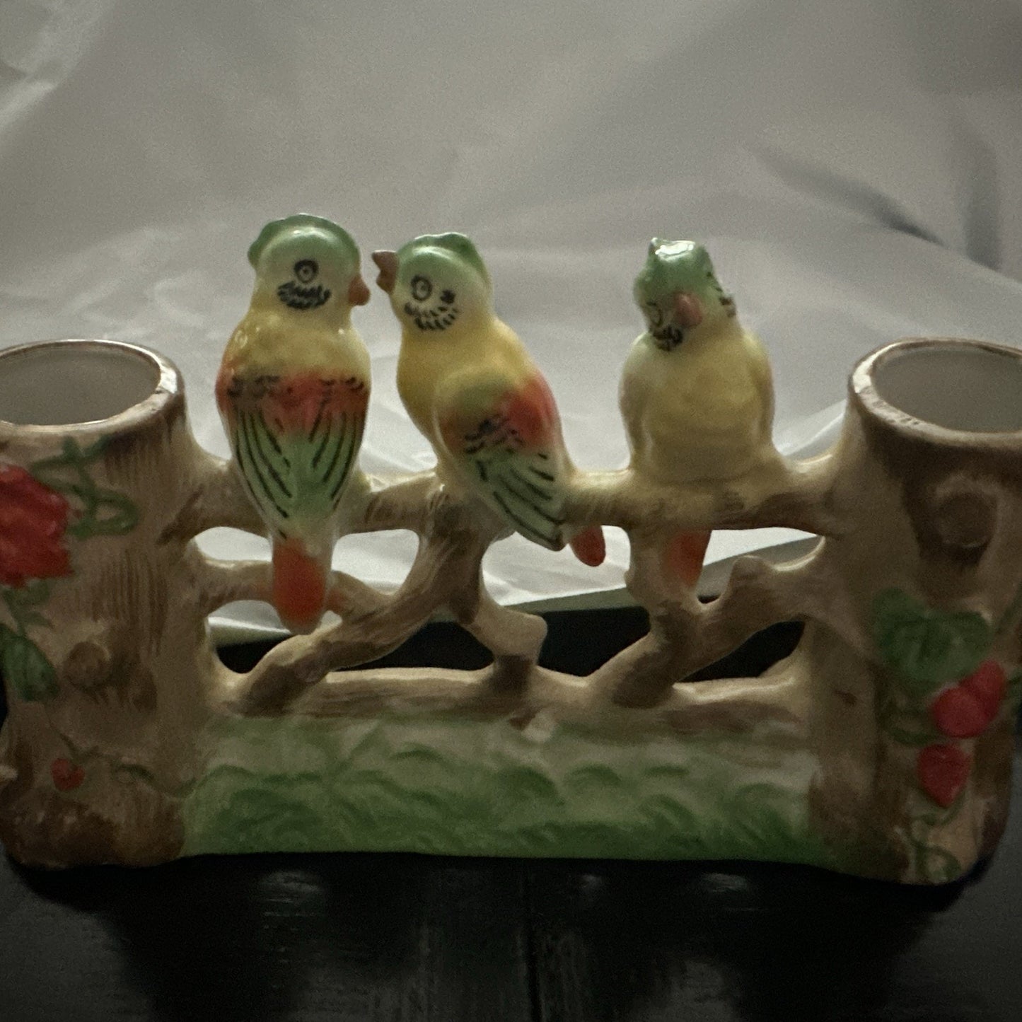Vtg Japan 3 Birds Bud Vase MCM Colorful Hand Painted Ceramic Figurine Pre-War