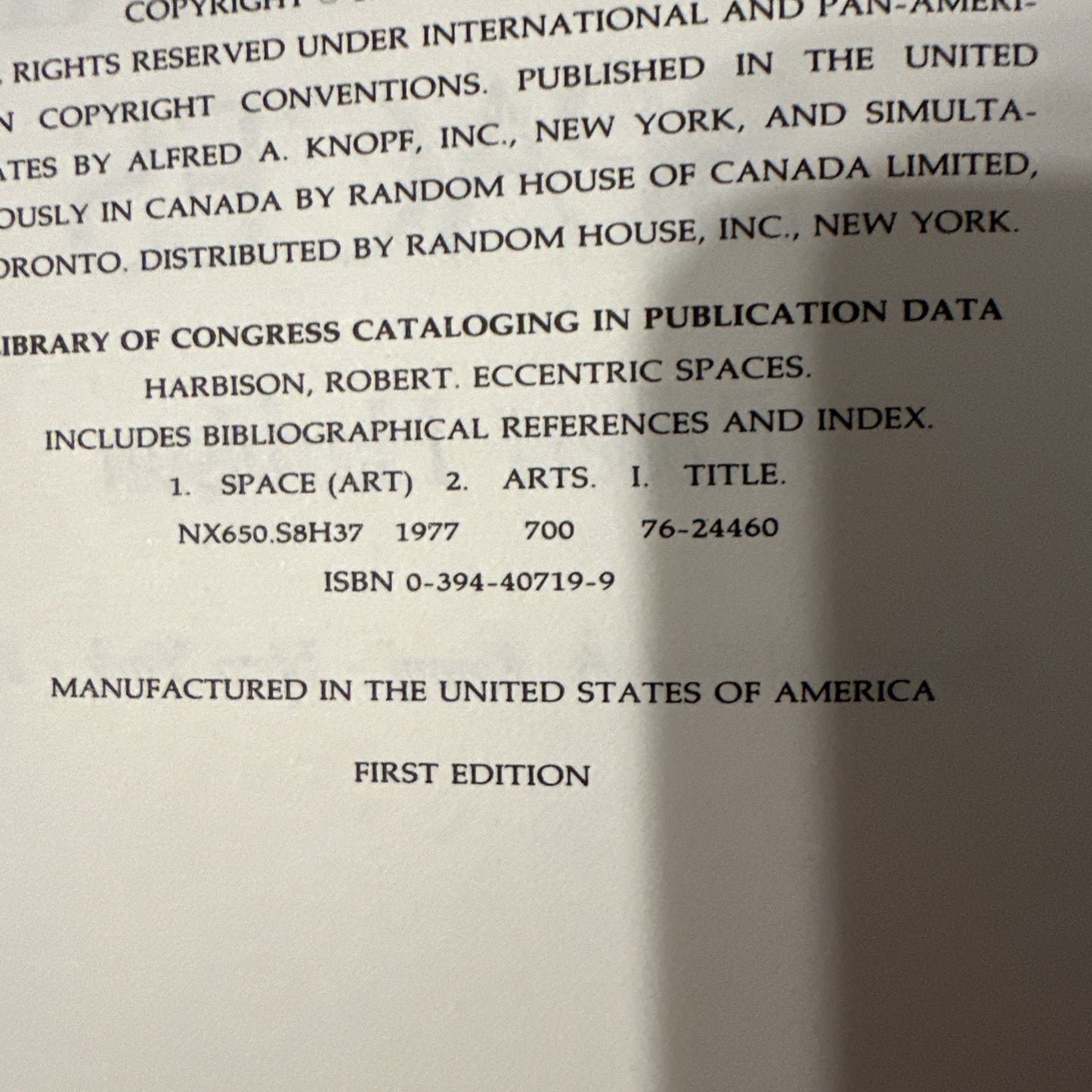 Eccentric Spaces- Robert Harbison Hardcover First Edition