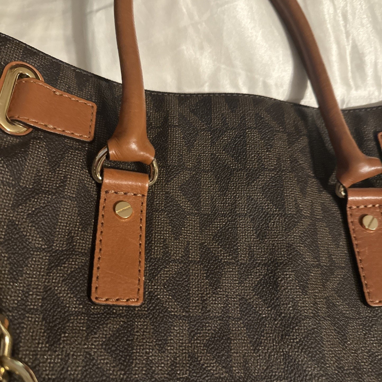 Michael Kors Brown Signature Coated Canvas and Leather Hamilton North South Tote