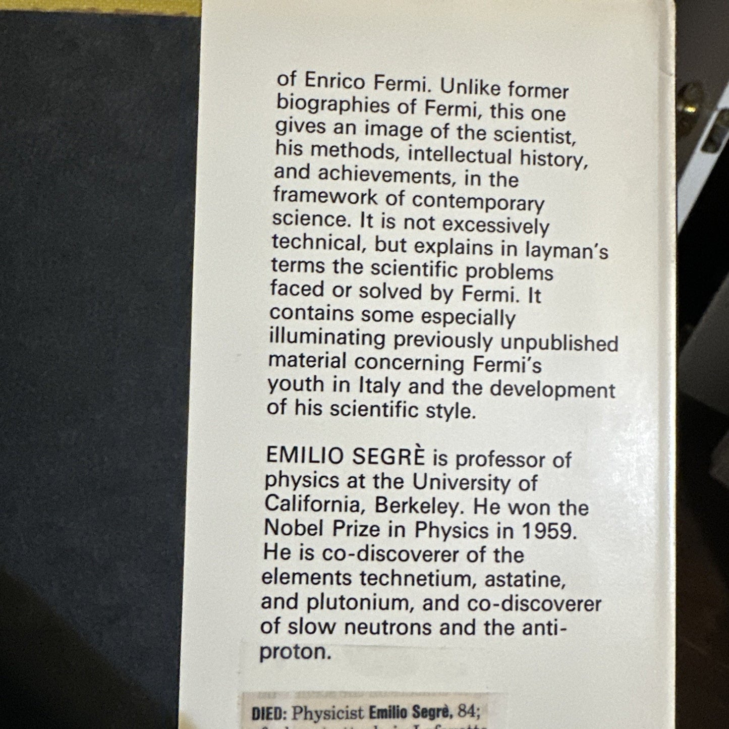Enrico Fermi Physicist - Emilio Segrè / 1970 Hardcover / RJM
