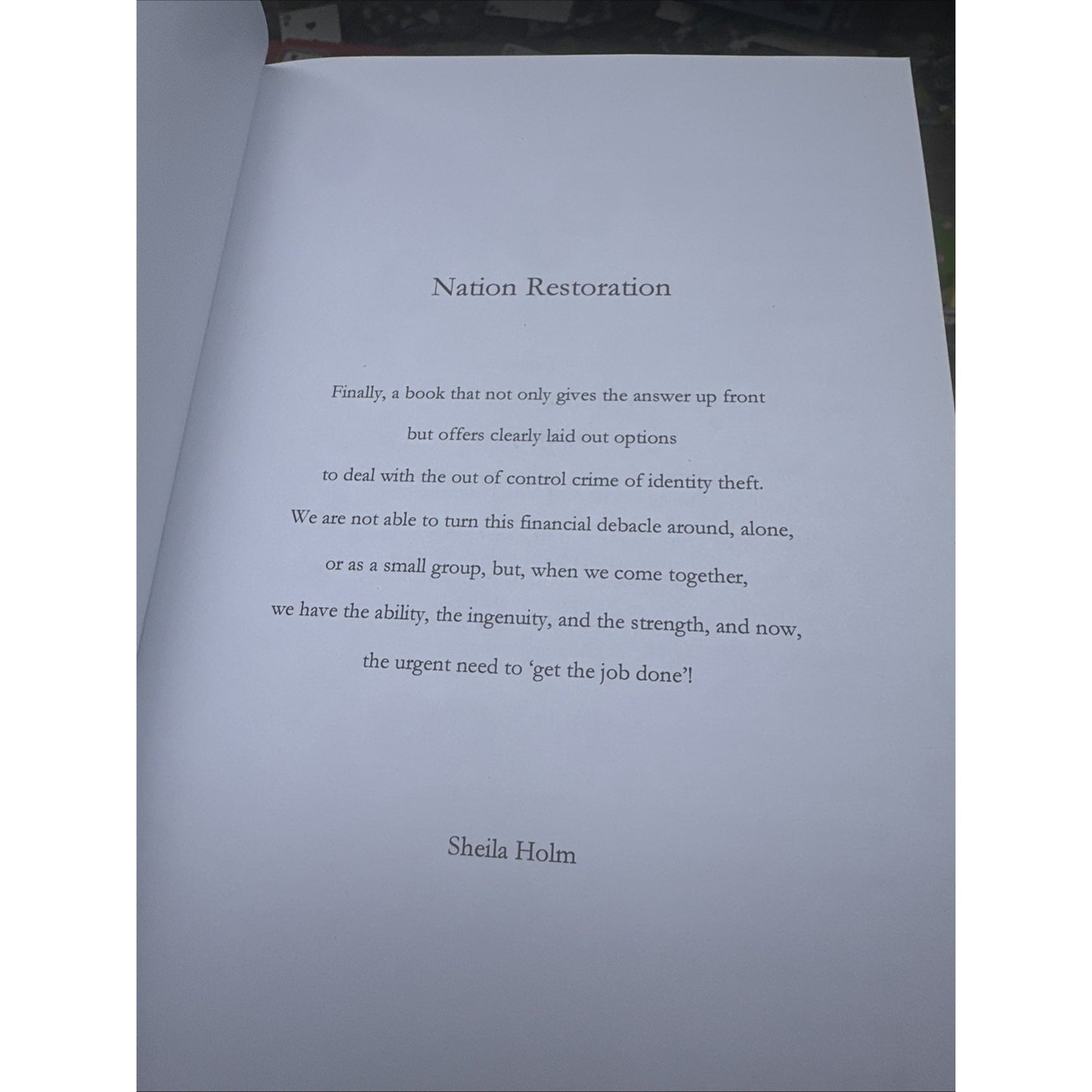 Nation Restoration by Sheila Holm: New
