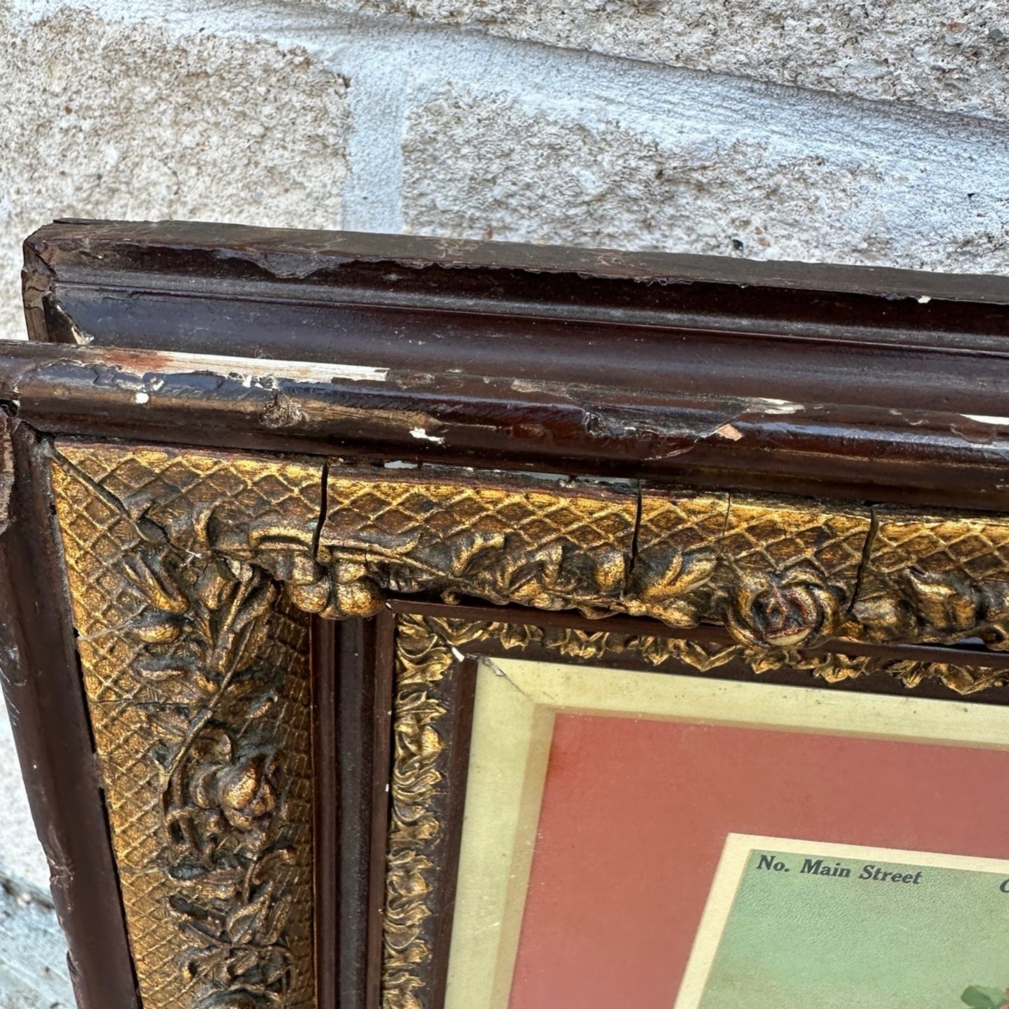 Framed Victorian Lithograph Print Picture "Wall Of Roses"