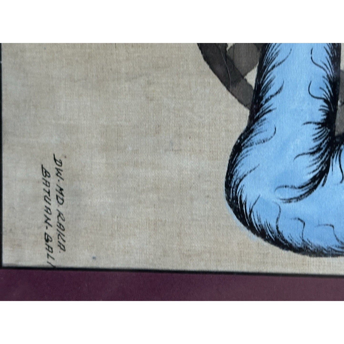 Framed vintage Balinese painting on rice paper Signed DW MD Raka Batuan Bali