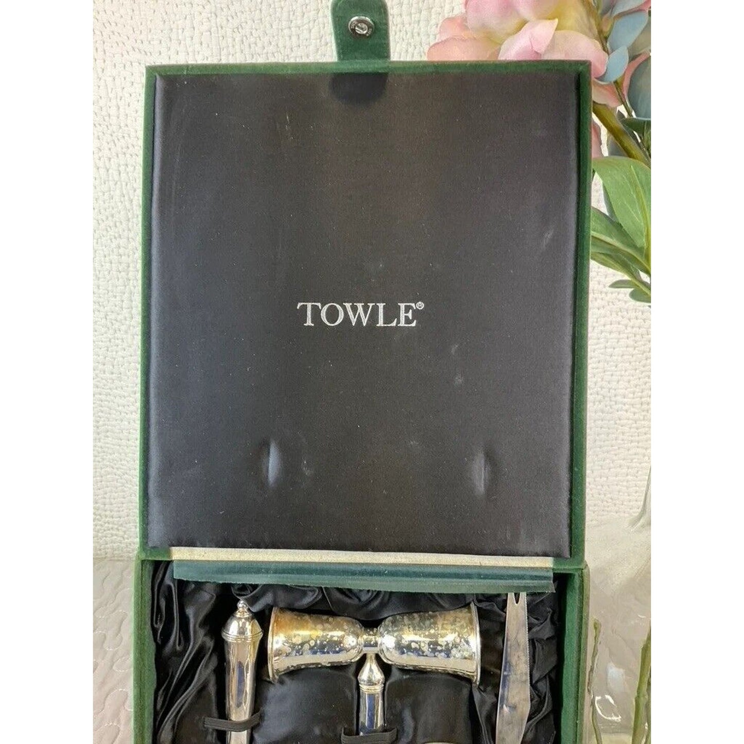 Vintage Towel Sterling Plated 4 Piece Barware Set