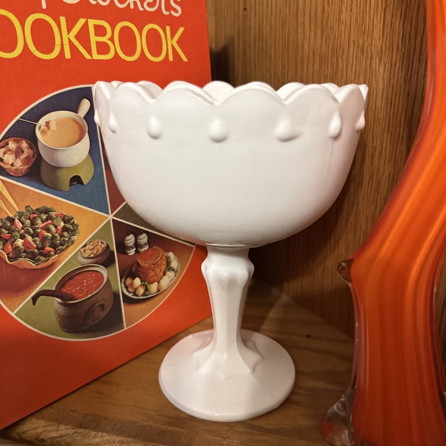 LARGE Indiana Glass Tear Drop White Milk Glass Compote Stemmed Bowl Centerpiece