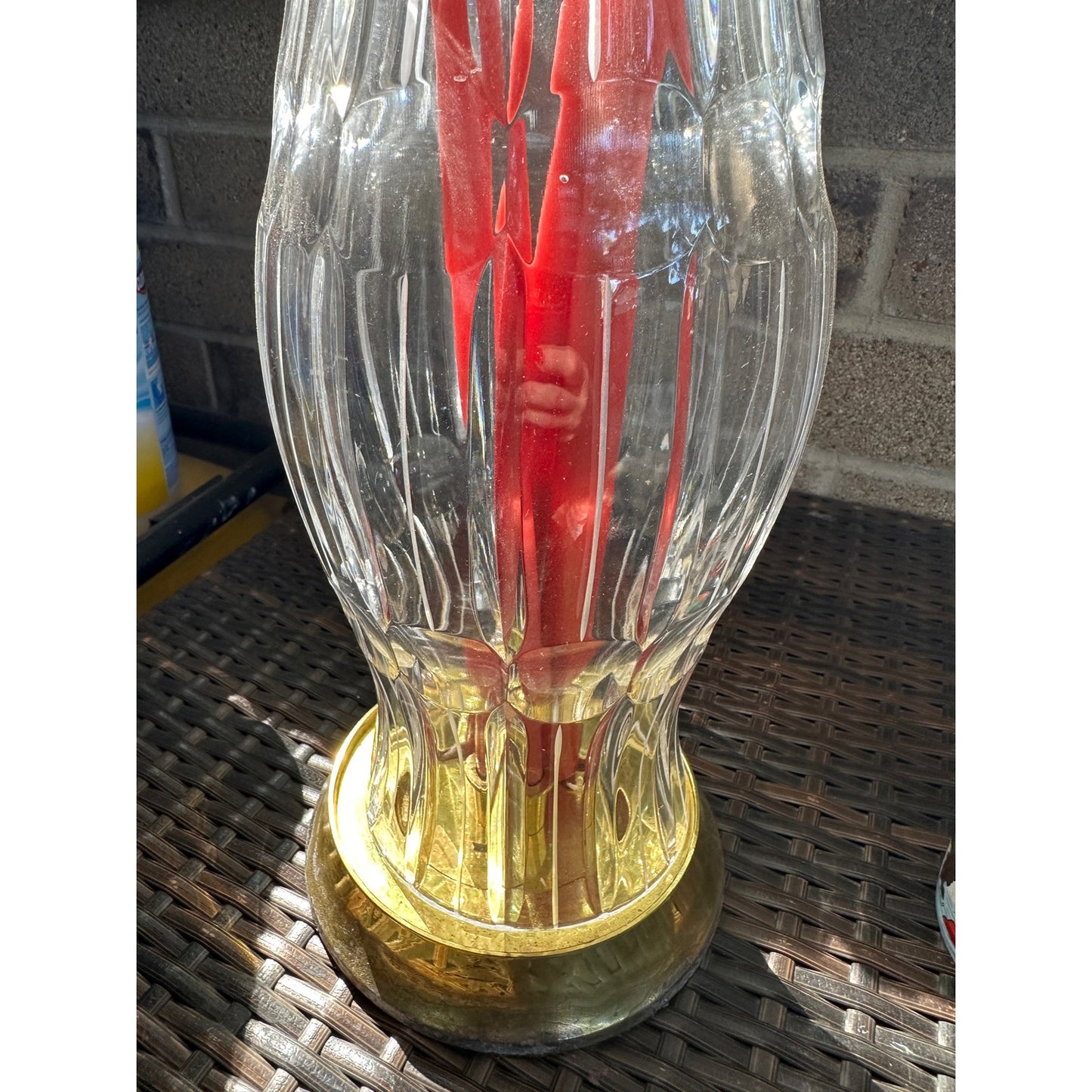 Waterford Crystal Style Hurricane Candle Lamp w/Stiffel Brass Base
