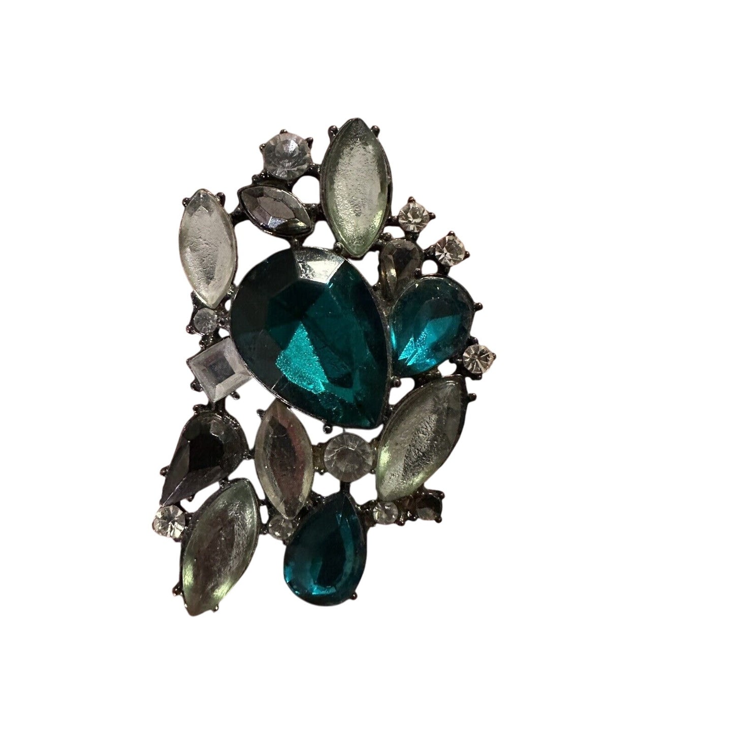 Vintage Massive Ring Chunky Rhinestone Royal Green Statement Cluster
