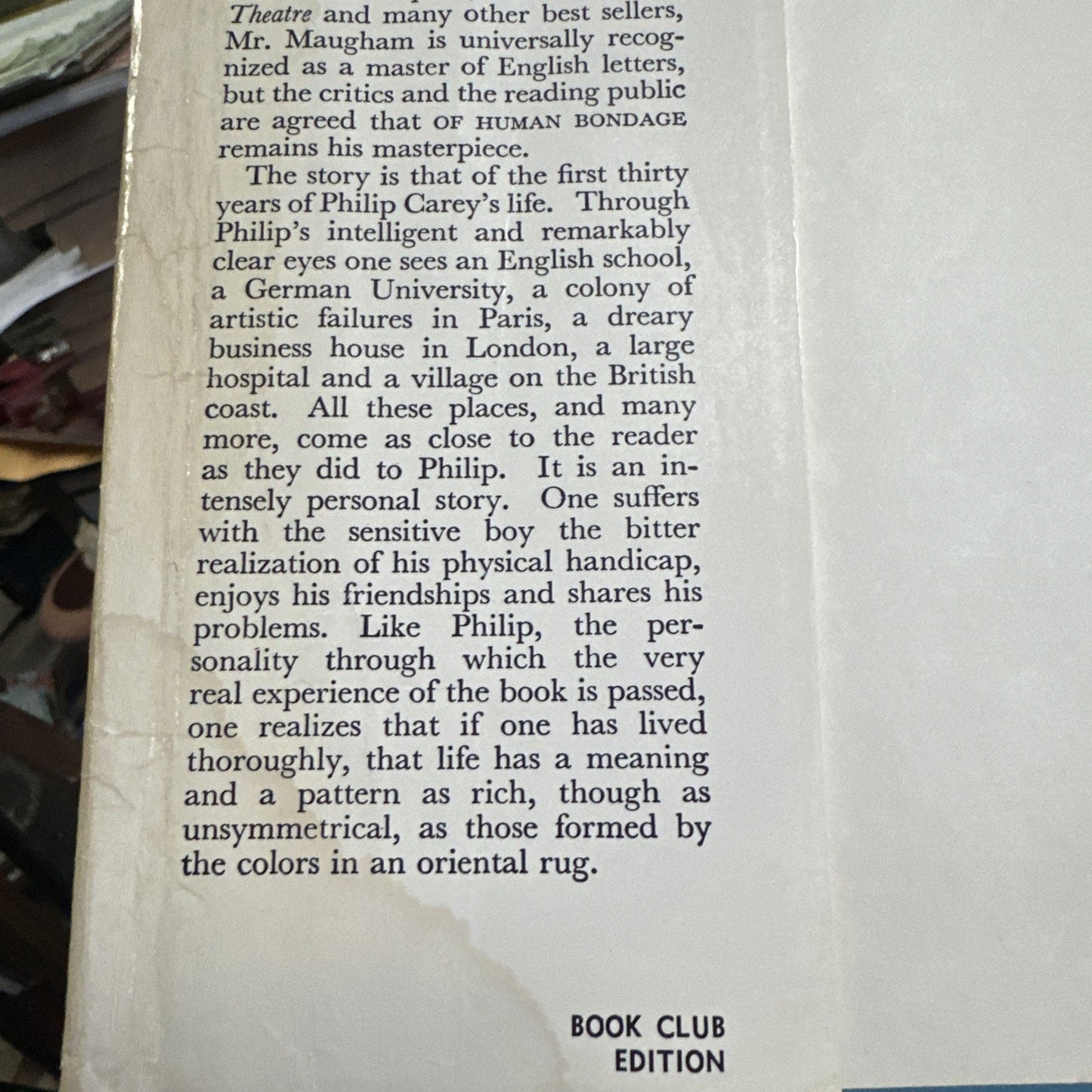Of Human Bondage By W. Somerset Maugham 1936 Doubleday Book Club Edition