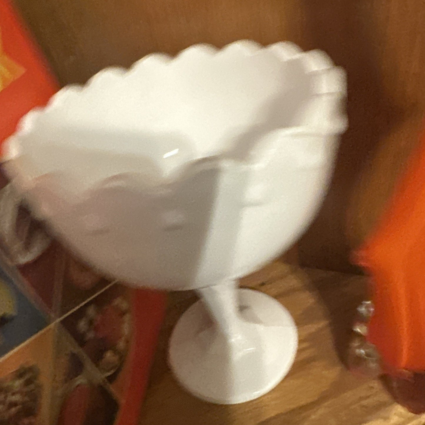 LARGE Indiana Glass Tear Drop White Milk Glass Compote Stemmed Bowl Centerpiece