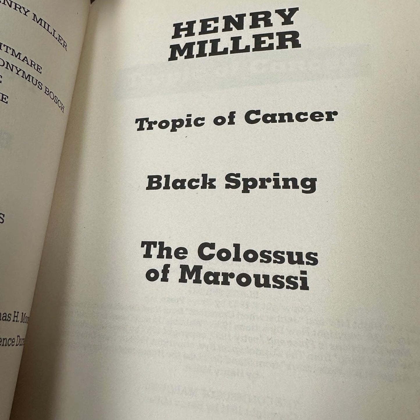 Henry Miller Tropic of Cancer, Black Spring, The Colossus of Maroussi