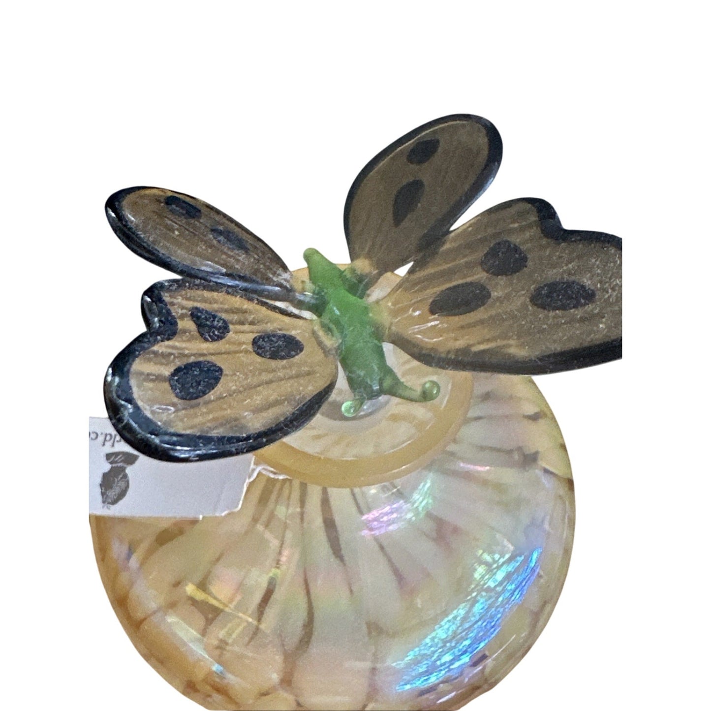 Crystal Glass Perfume Bottle W/yellow butterfly Stopper