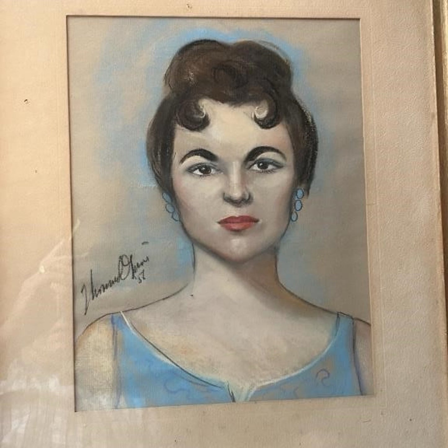 Vintage mid century portrait drawing of Lady New Orleans artist